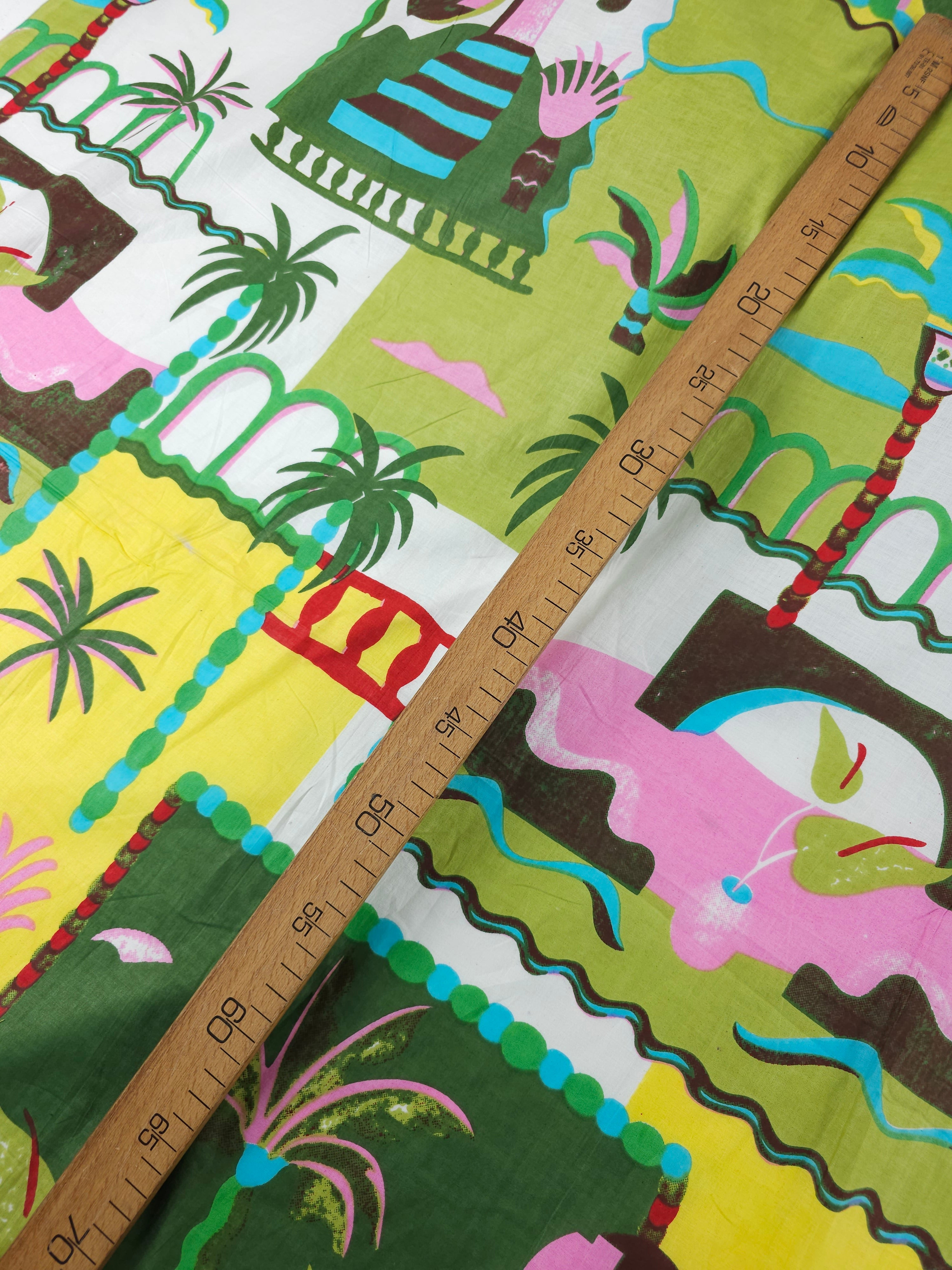 Lime/Yellow Palm Tree Scenery Cambric Cotton