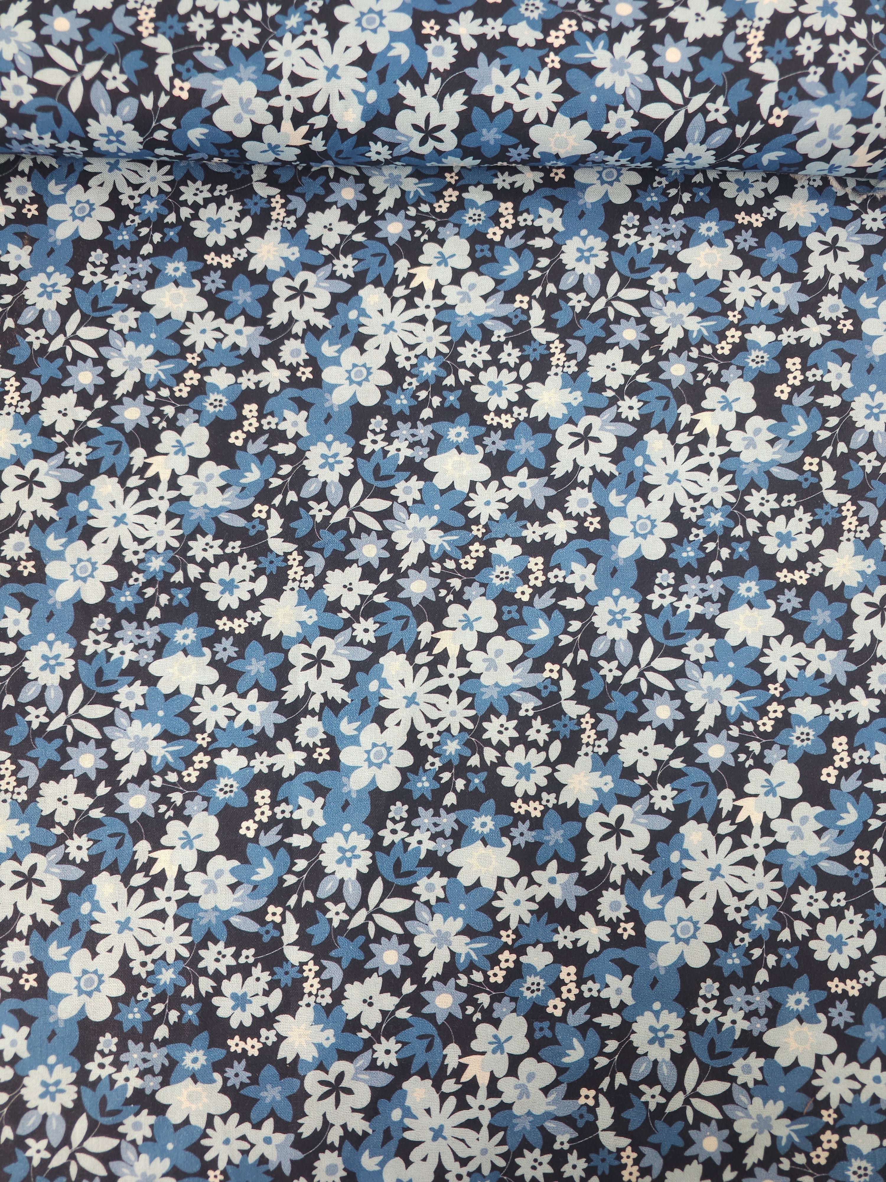 Navy/Blue Floral Garden Bloom 100% Cotton