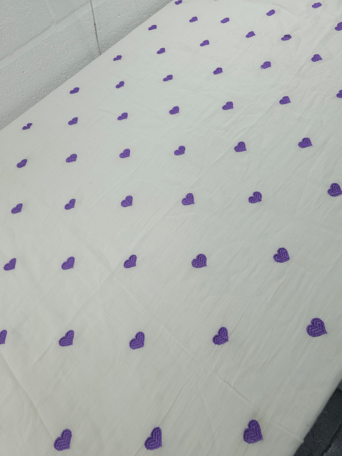 Purple Embroidered Hearts Fine Double Gauze