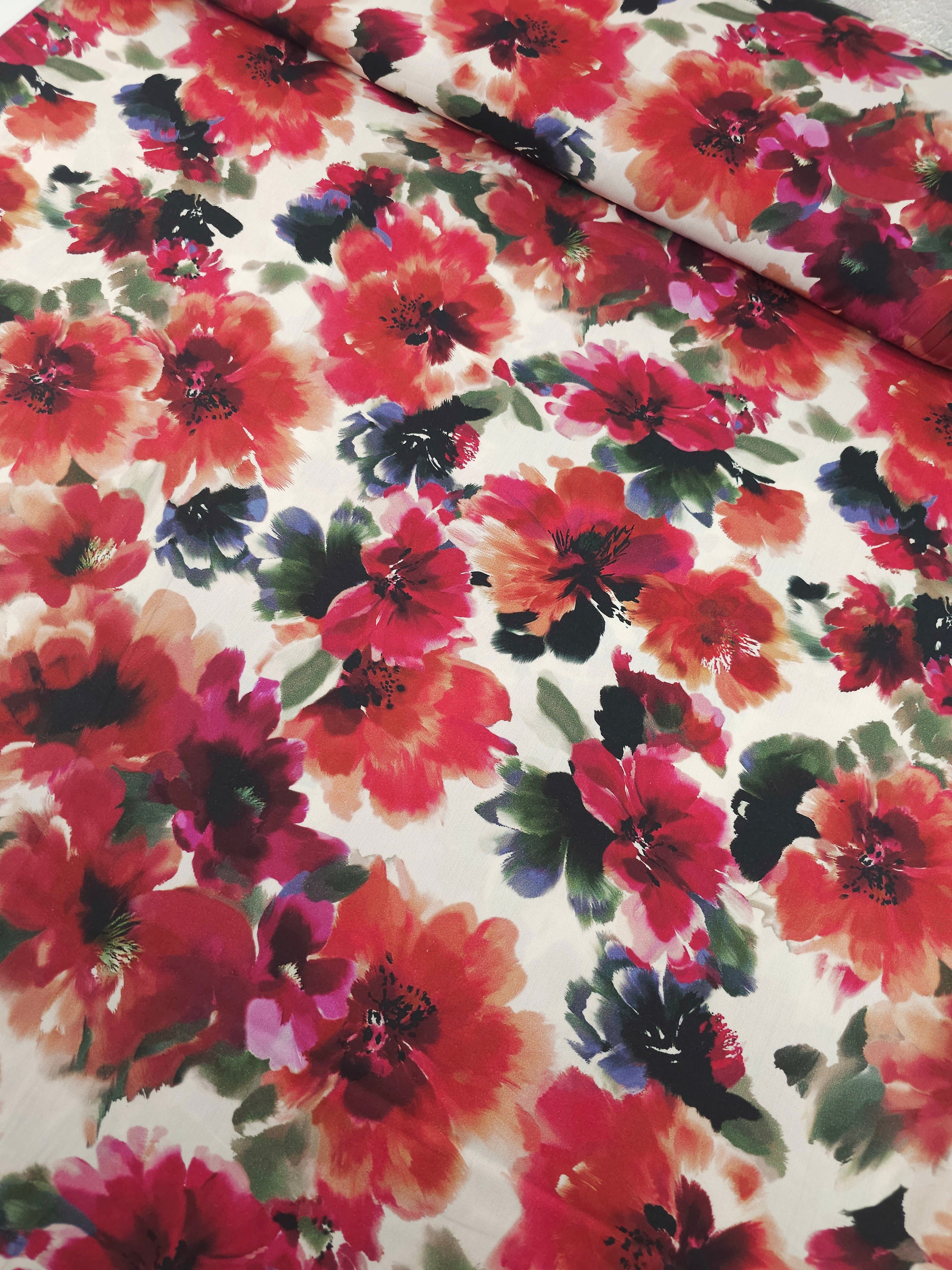 Red/Hot Pink Blur Floral Cotton Viscose 60"