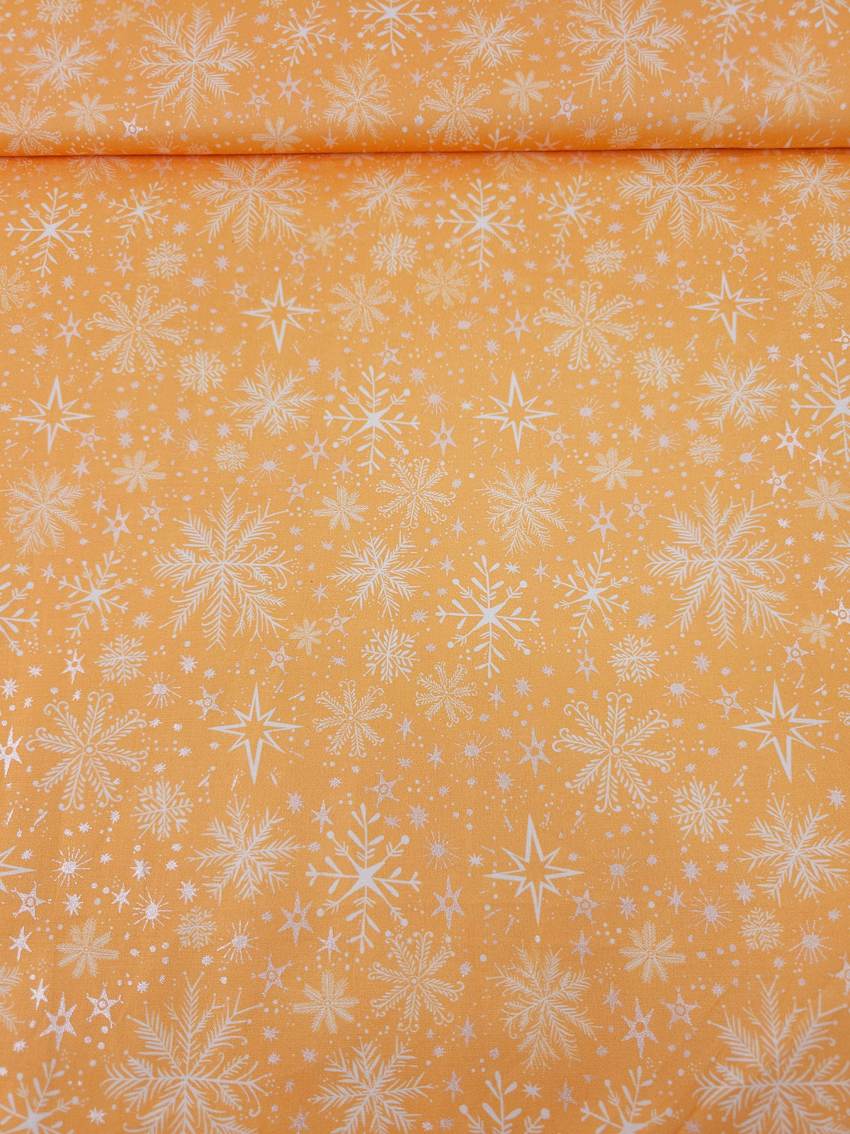 Orange/Silver Shimmer Snowflake 100% Cotton