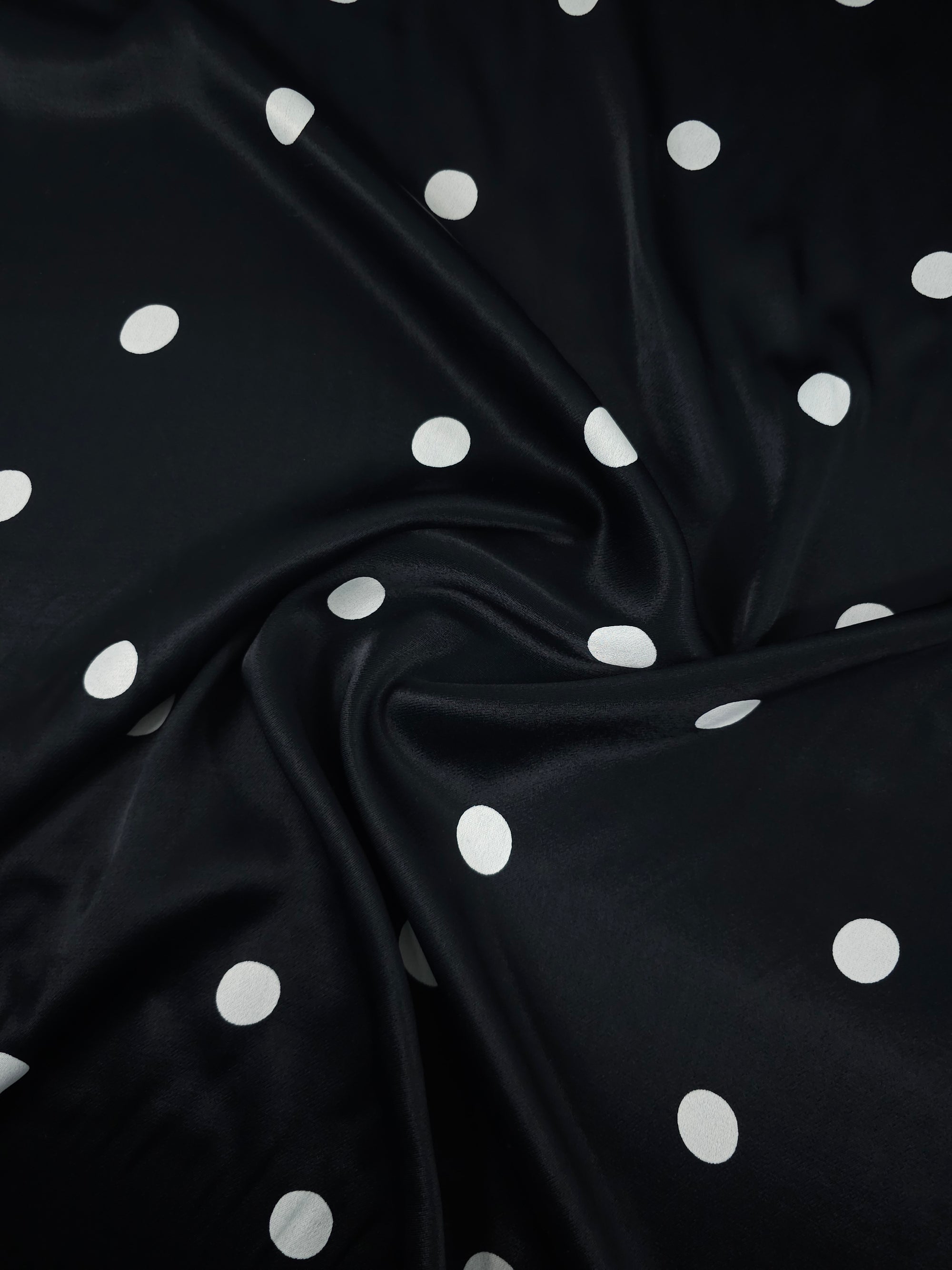 Black/White Polka Spot Viscose Satin