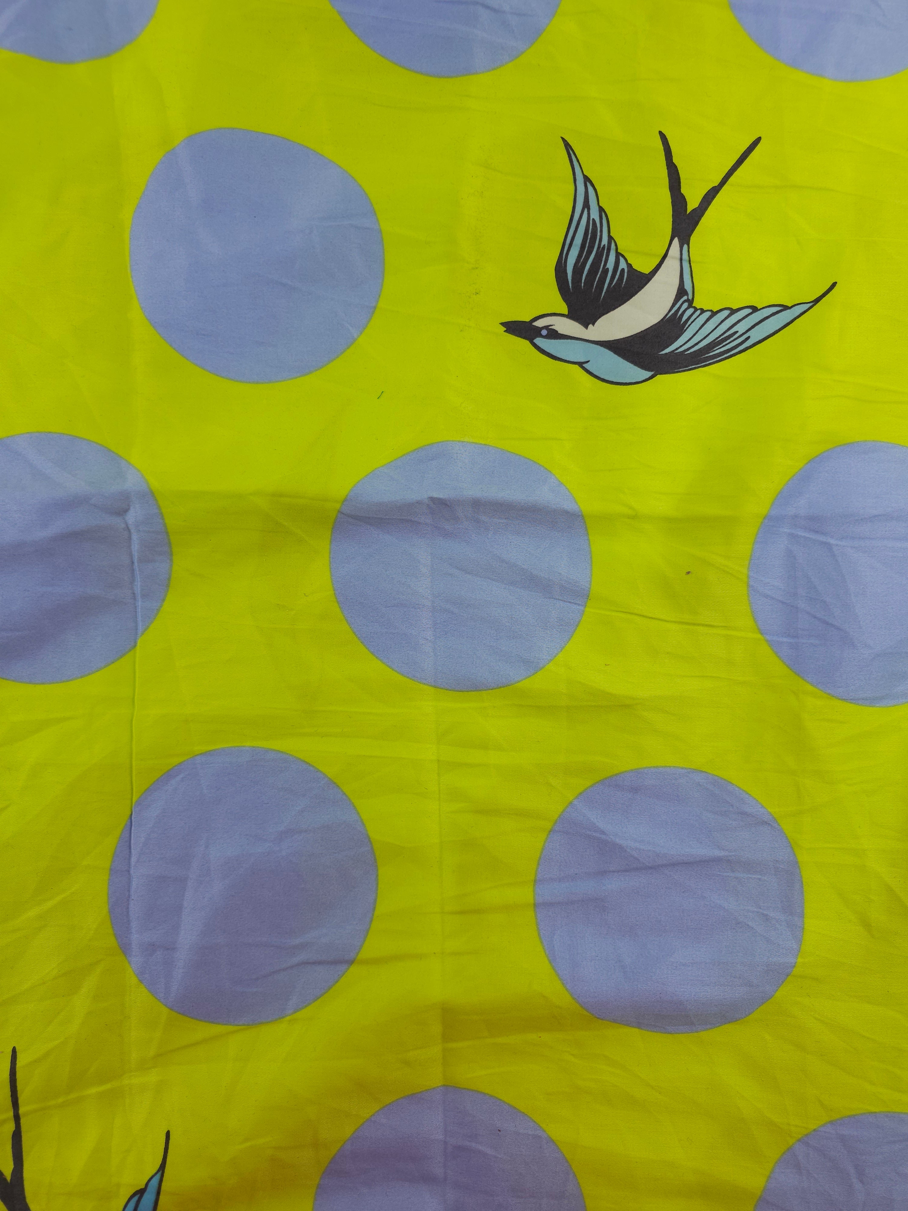 Lime/Powder Blue Free Fall Bird Polka Cotton Sateen - 1.40m Piece