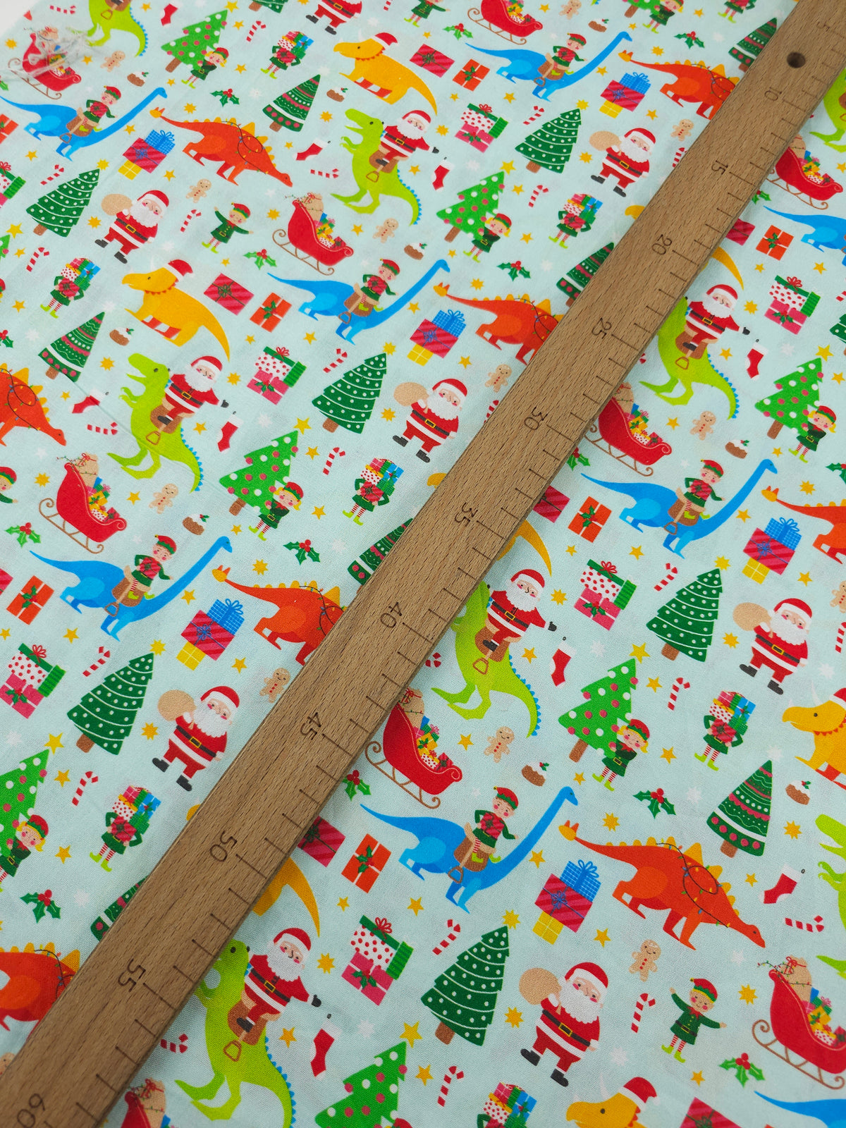 Light Blue Dino Santa Christmas 100% Cotton