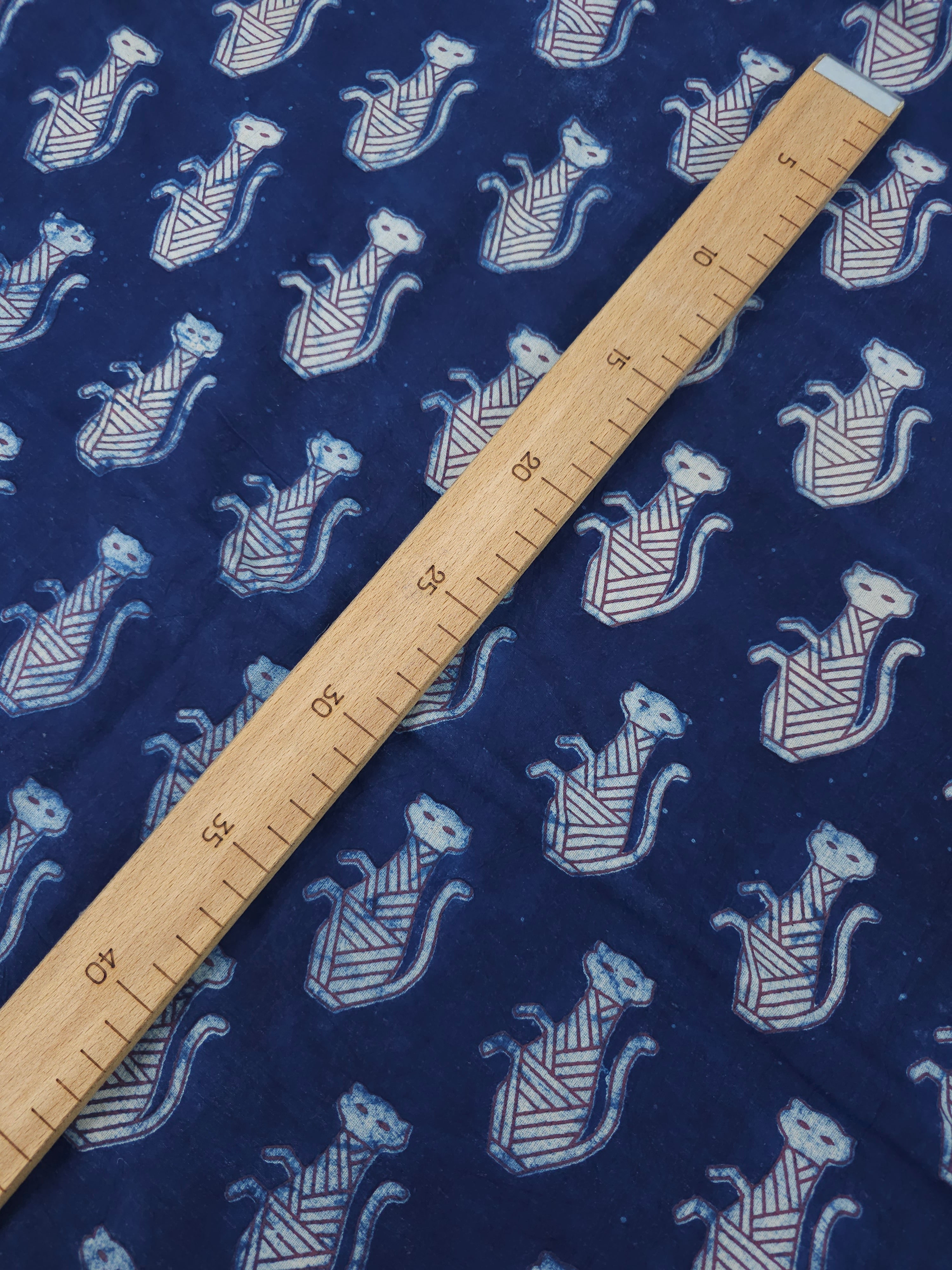 Indigo Egyptian Cat Block Print Cotton