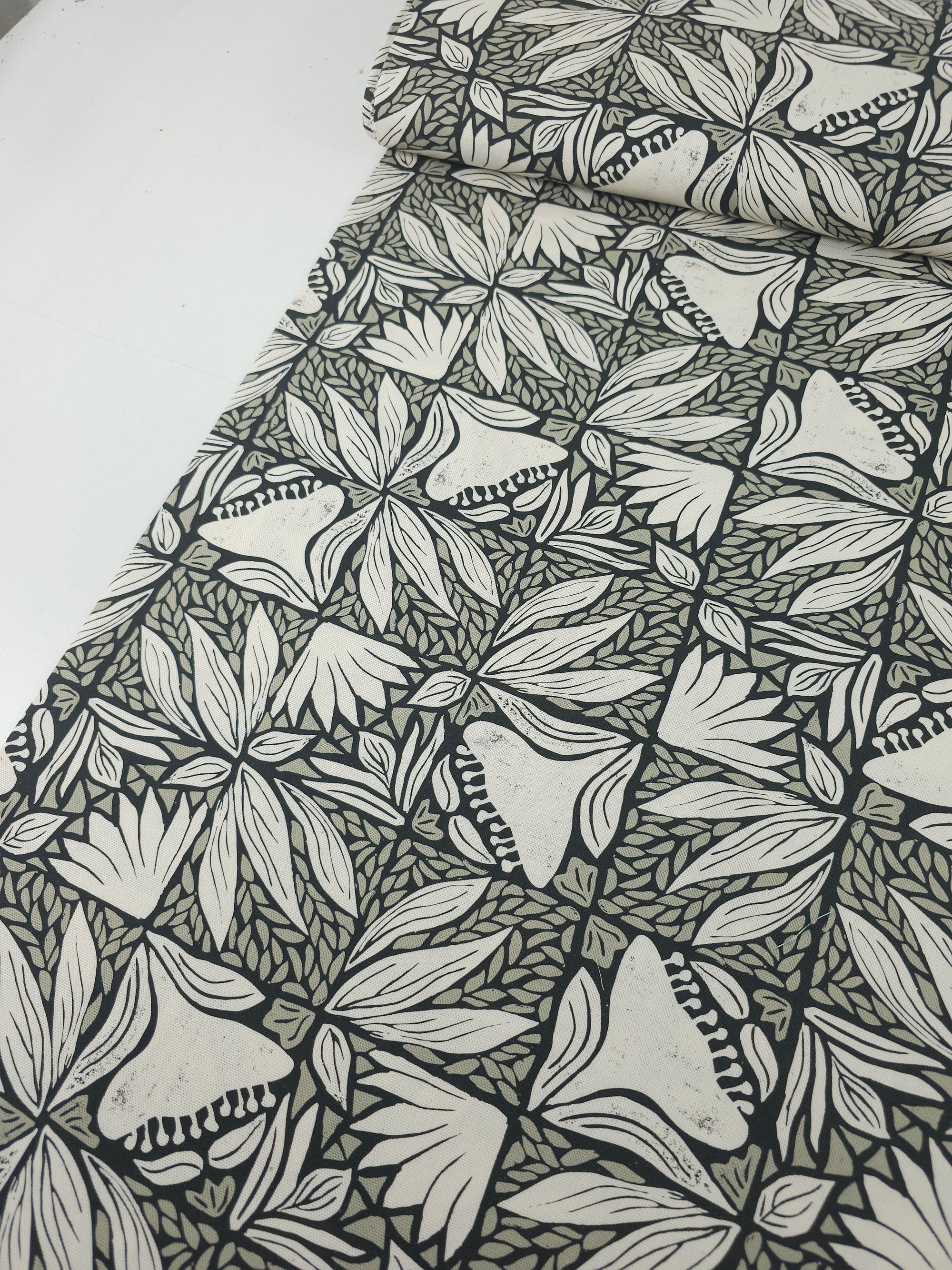 Grey/Ivory Floral Window Canvas Cotton *DEFECT*