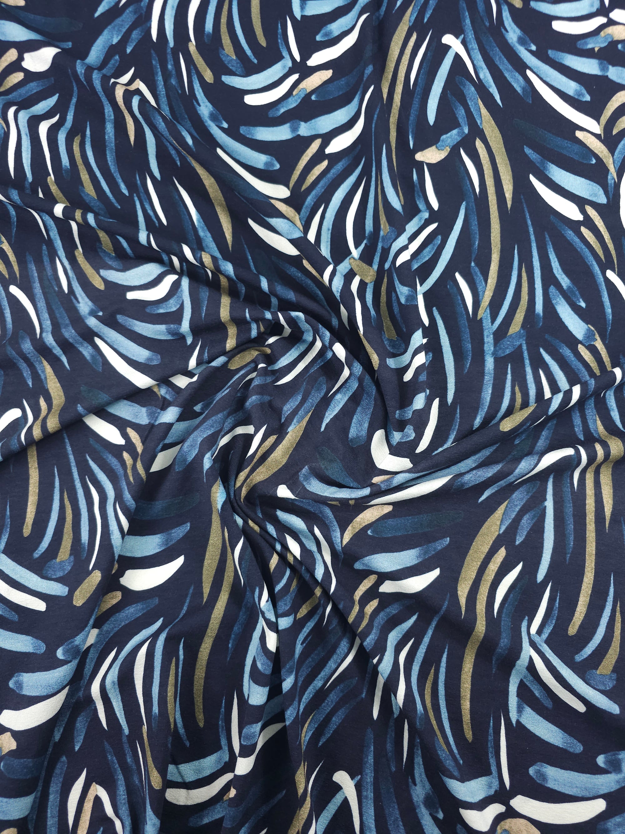 Navy Abstract Petal Stroke Viscose Jersey
