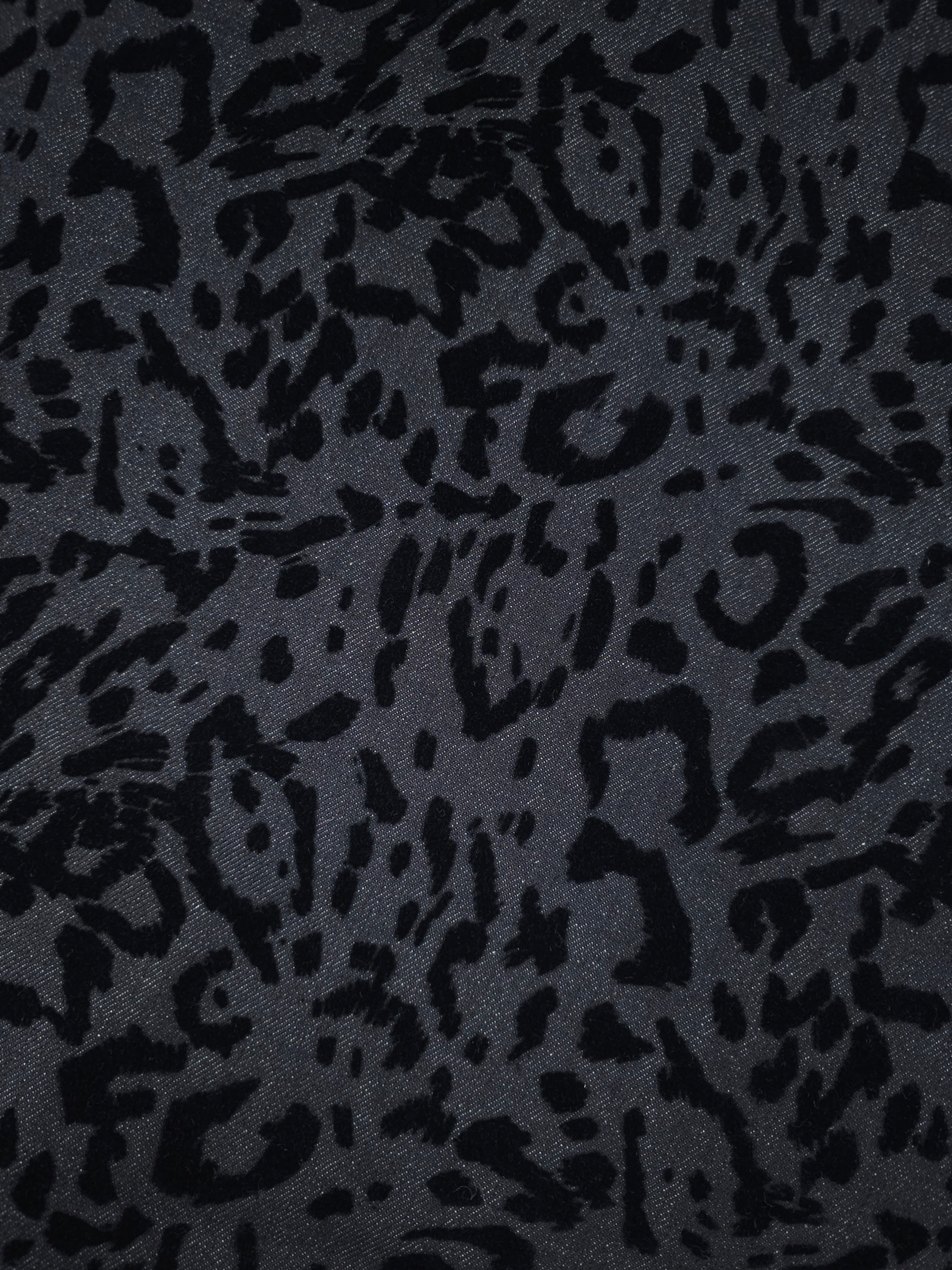 Charcoal Navy Leopard Velvet Burnout Denim