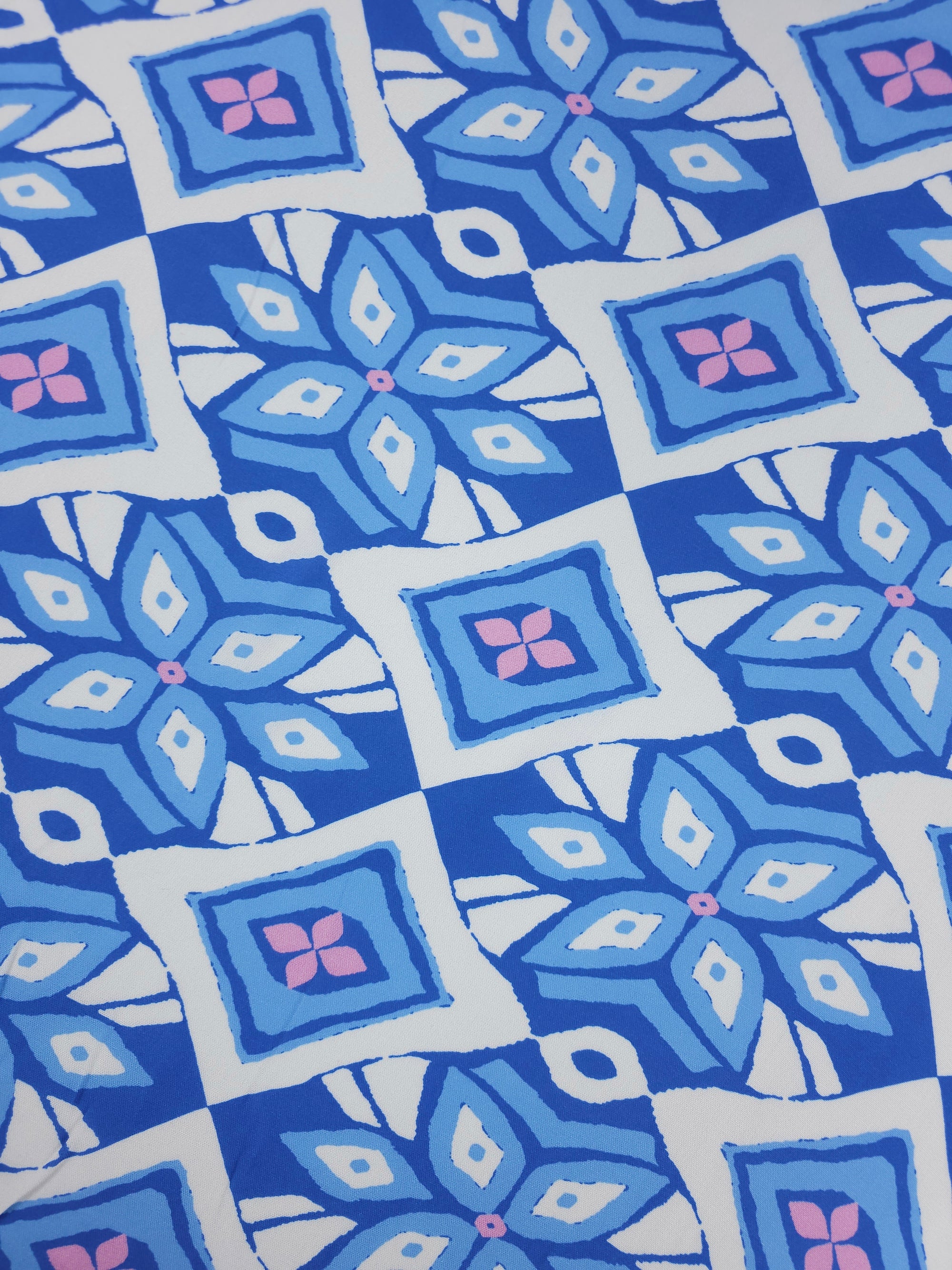 Blue/Pink Geometric Diamond Viscose Challis