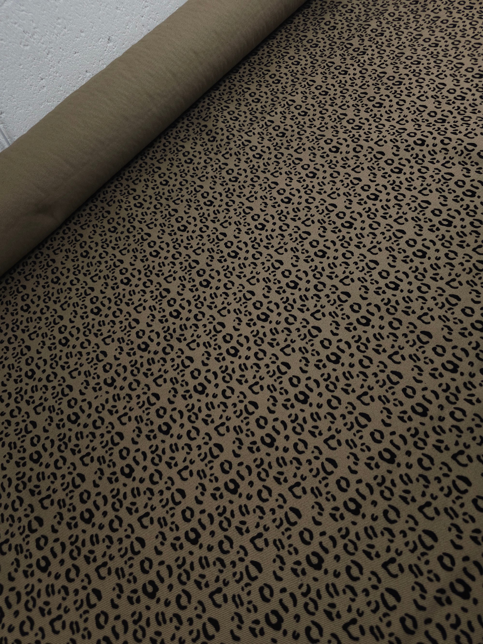 Tan Beige Ditsy Leopard Velvet Burnout Denim