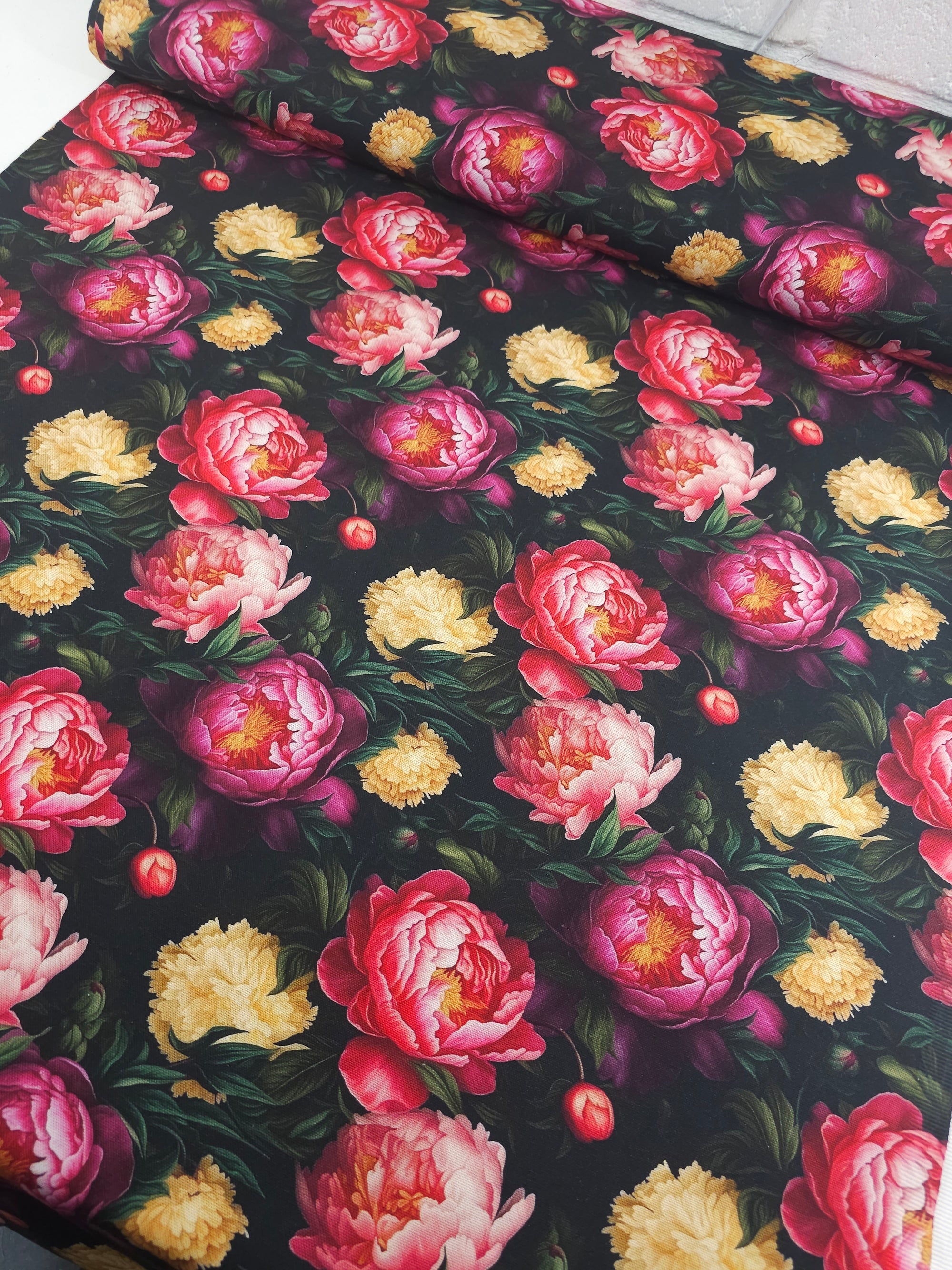 Deep Peony Garden Canvas Cotton