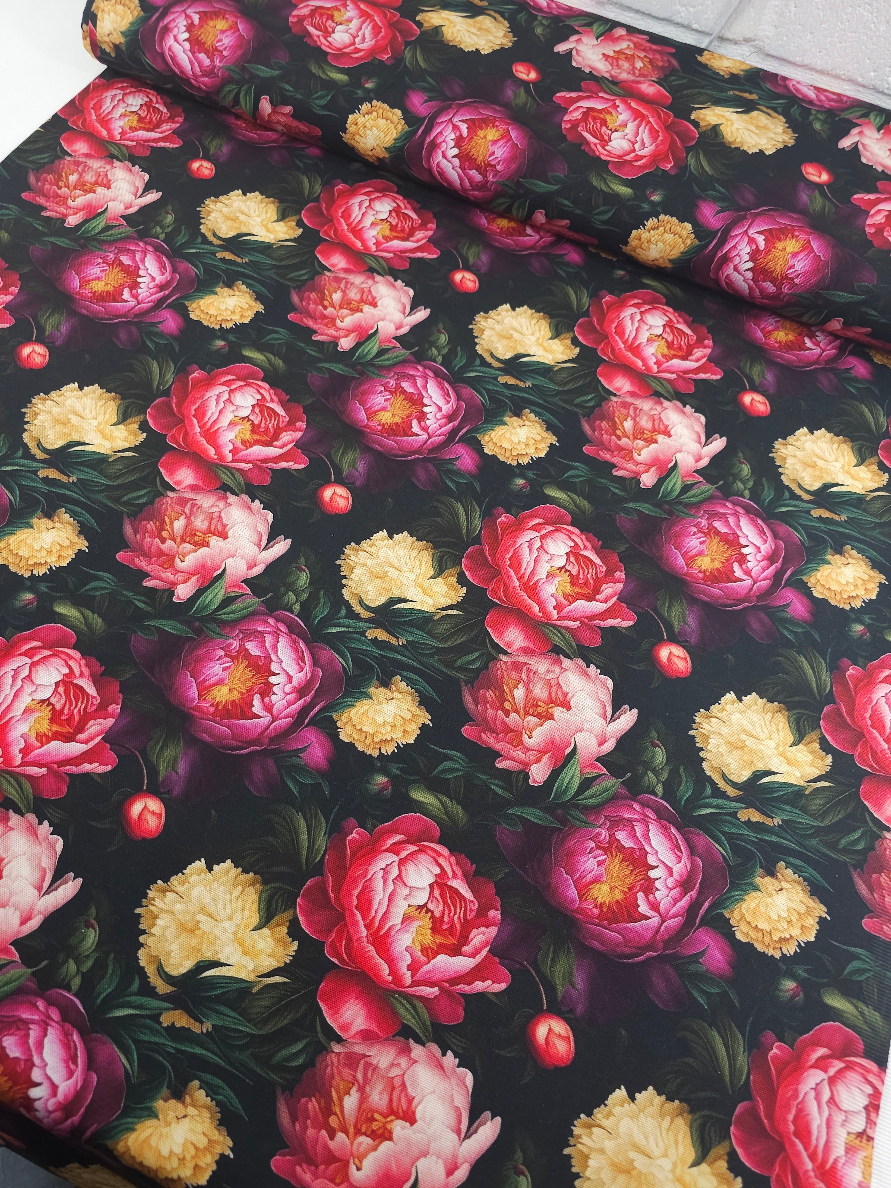 Deep Peony Garden Canvas Cotton