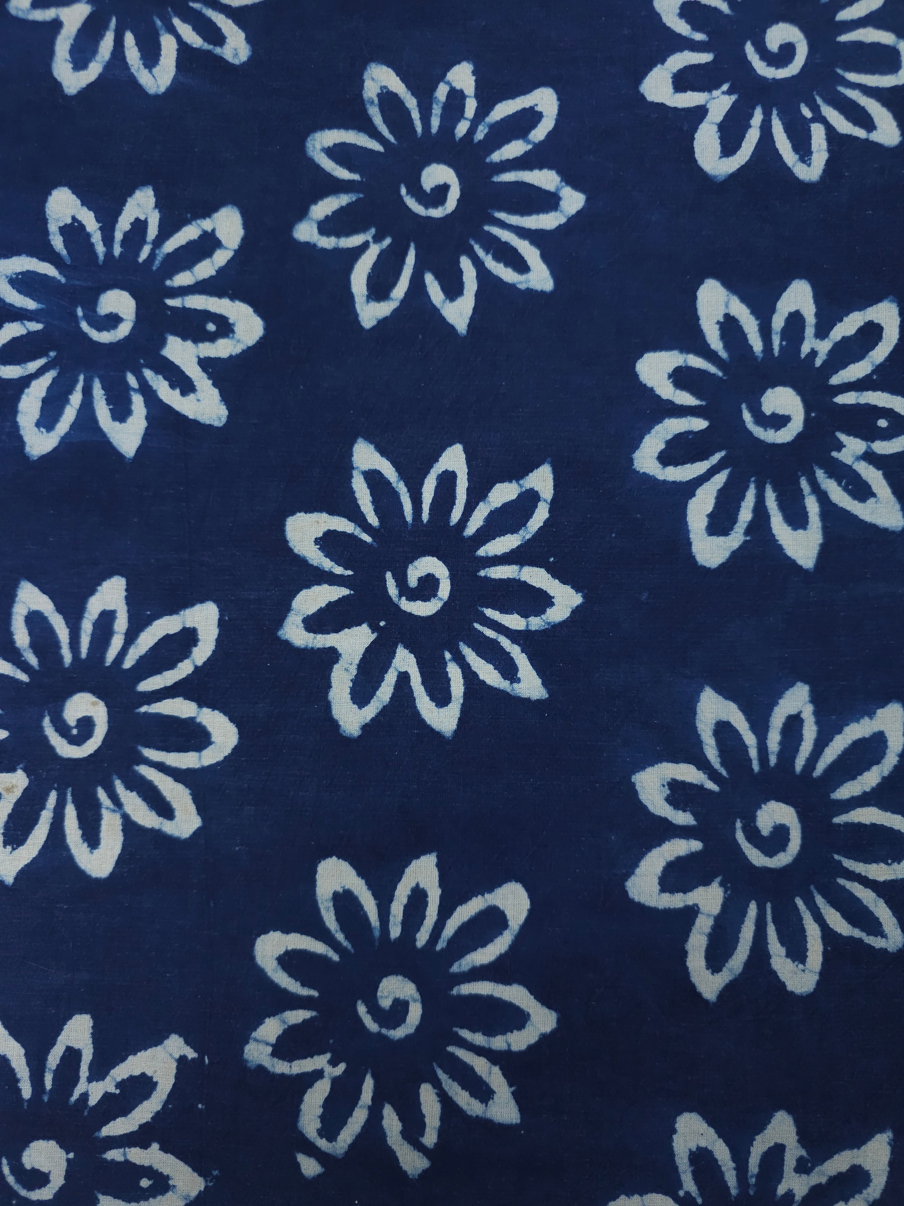 Deep Blue Wonder Flower Block Print Cotton