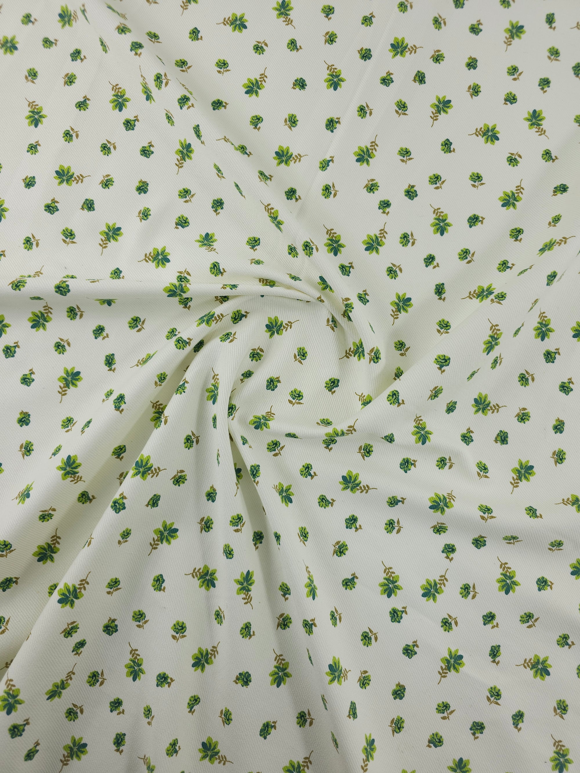 Green/Ivory Ditsy Floating Flower Mediumweight Cotton Twill