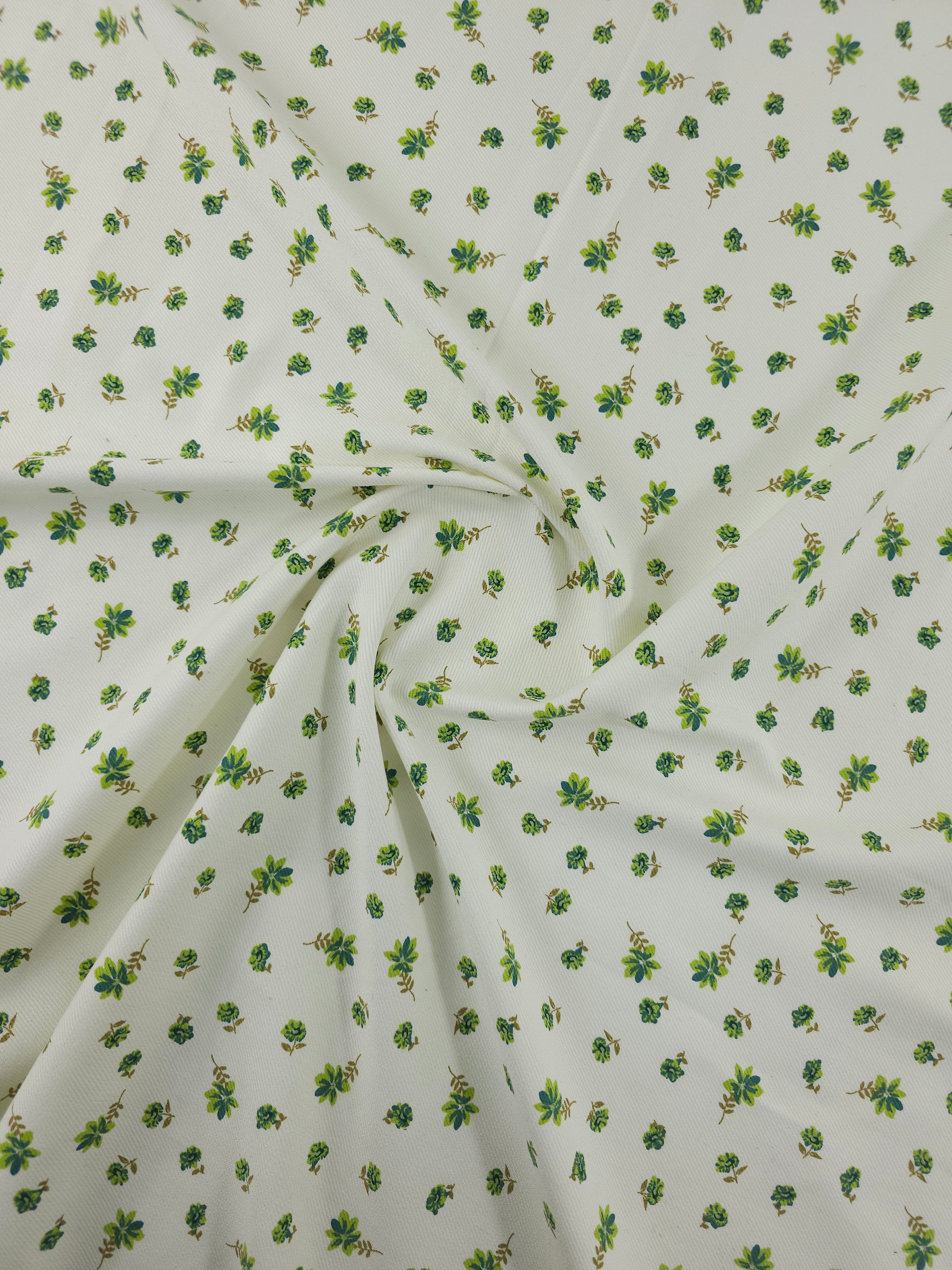 Green/Ivory Ditsy Floating Flower Mediumweight Cotton Twill