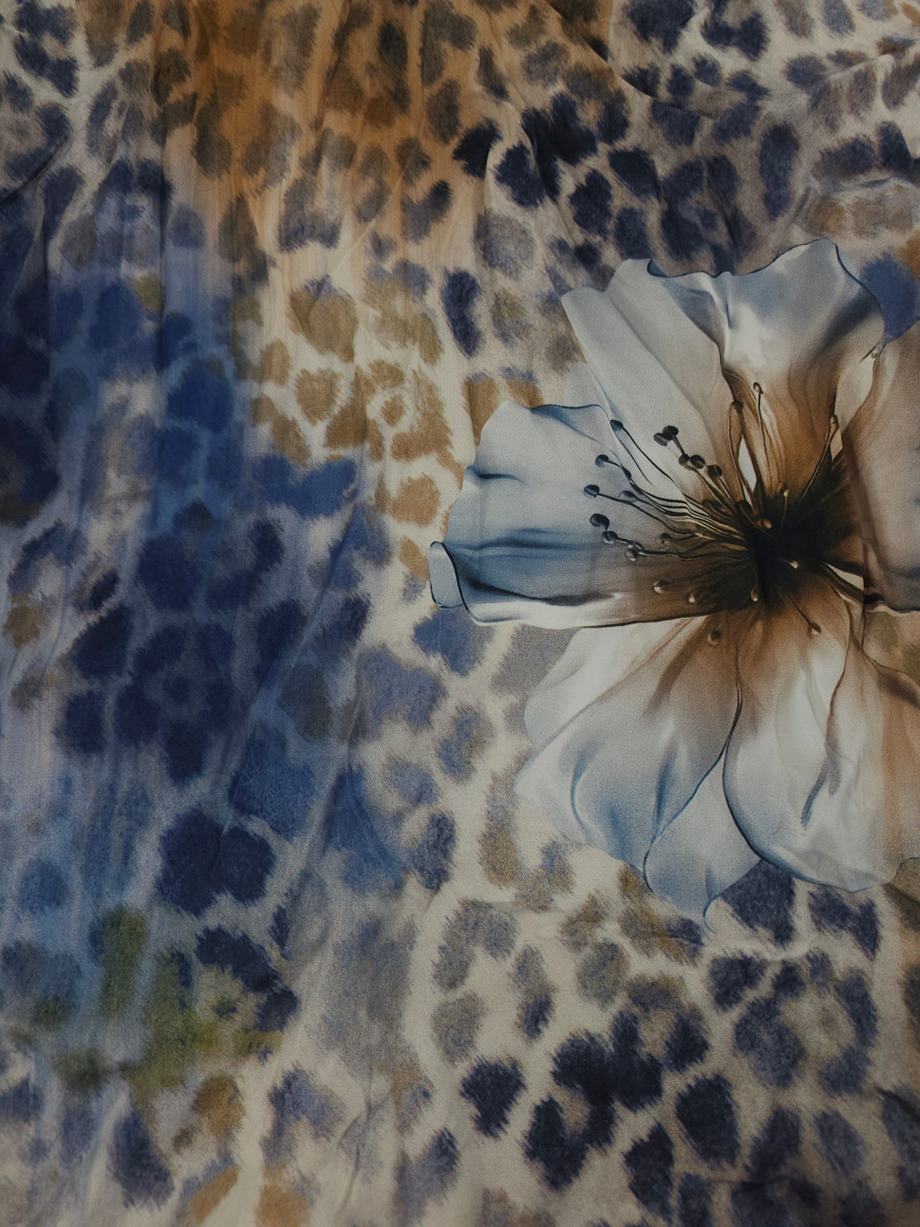 Blue cheetah floral Viscose sateen- 1.8m piece