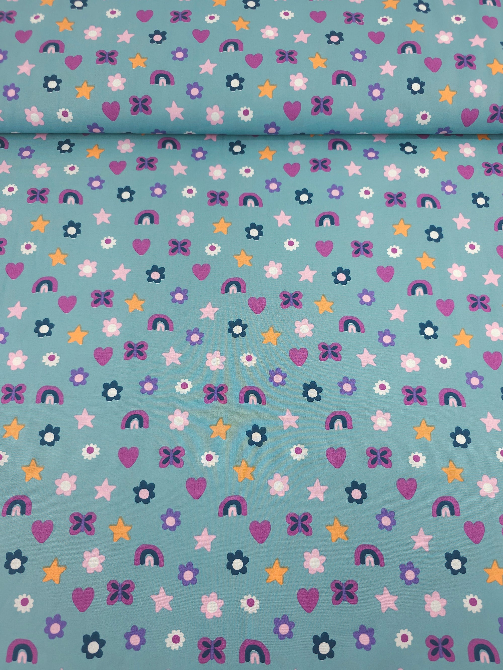 Aqua Blue Charms 100% Cotton 57"