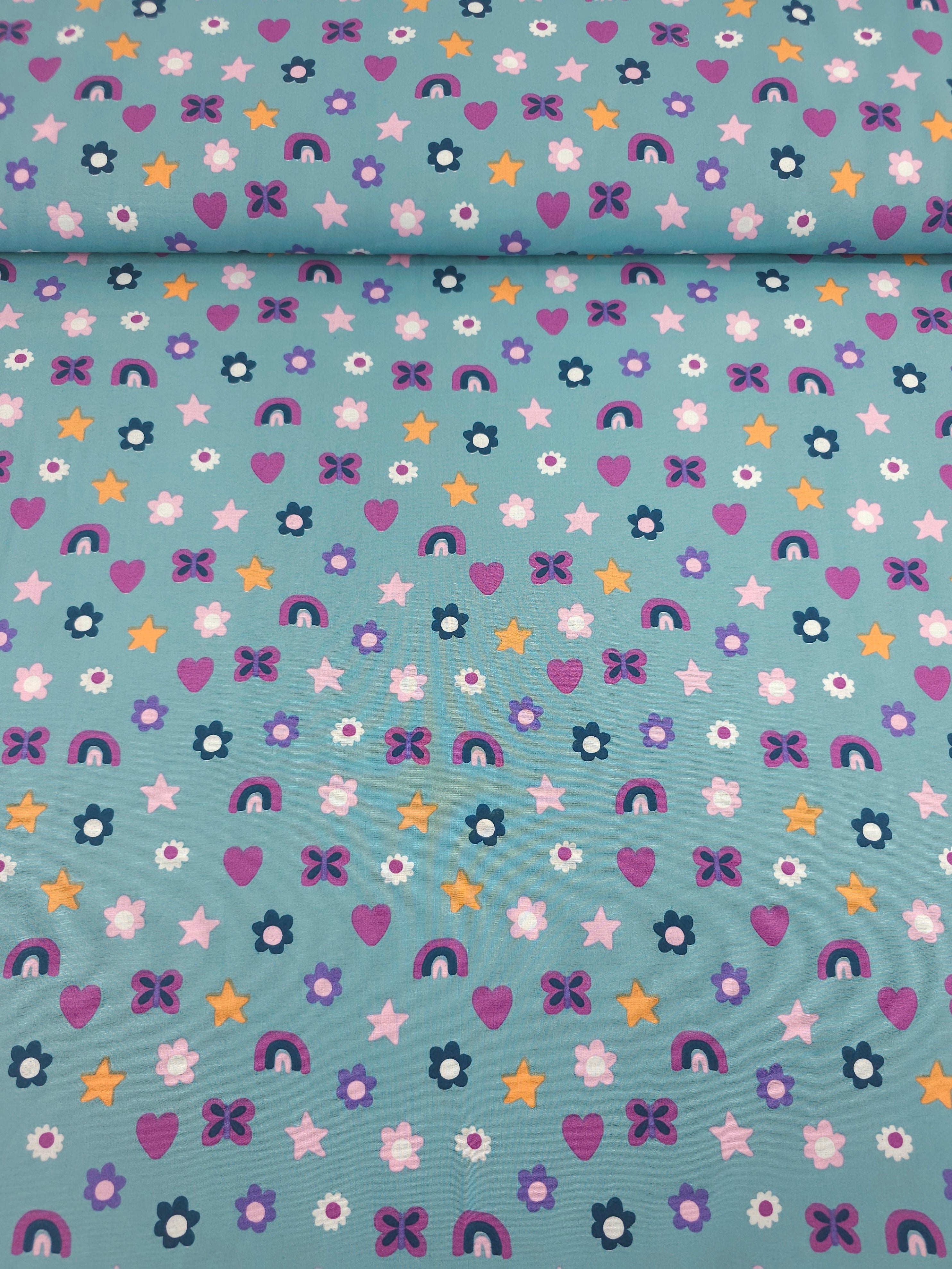 Aqua Blue Charms 100% Cotton 57"