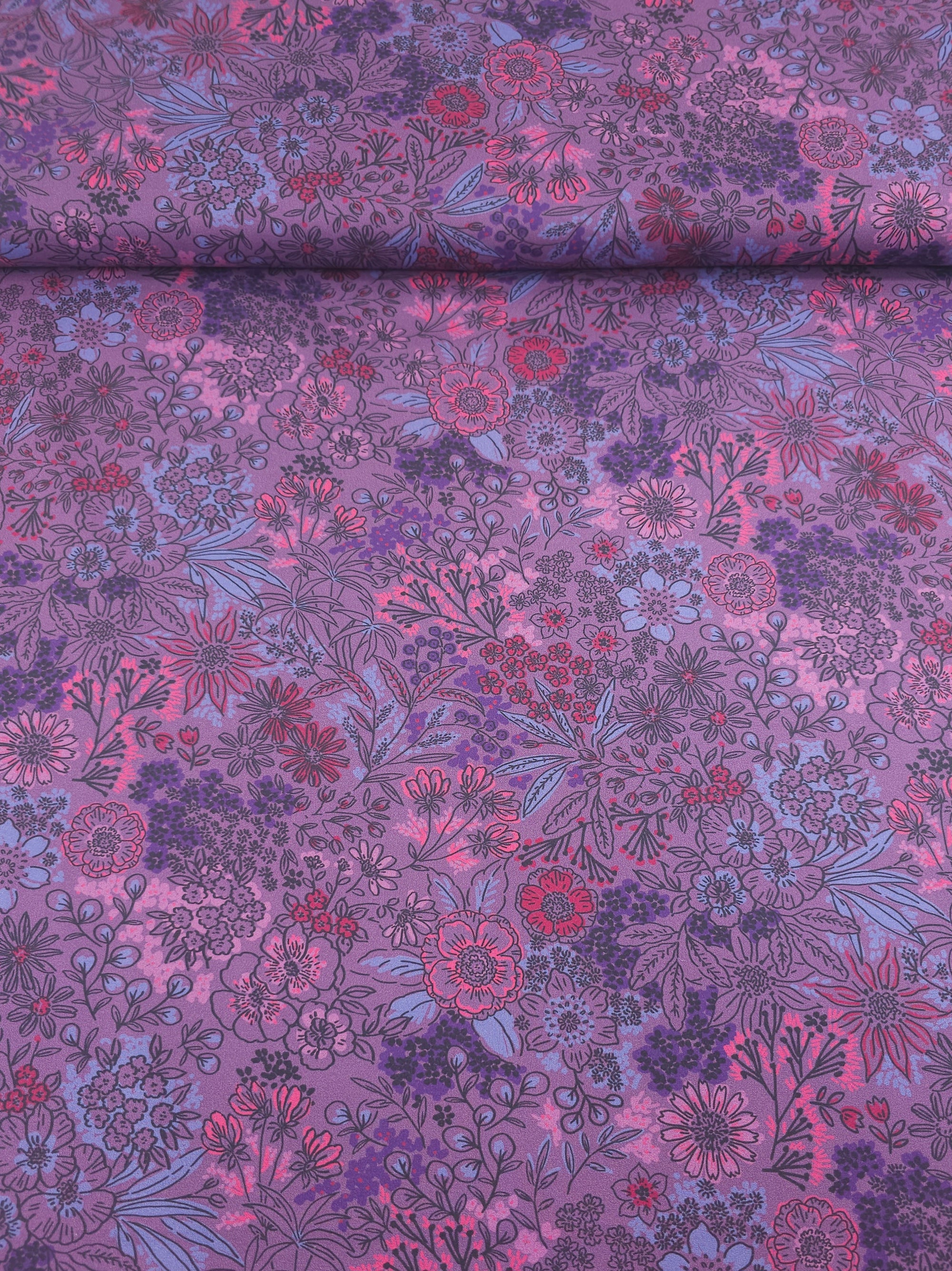 Purple Blooming Floral Meadow 100% Cotton 60"