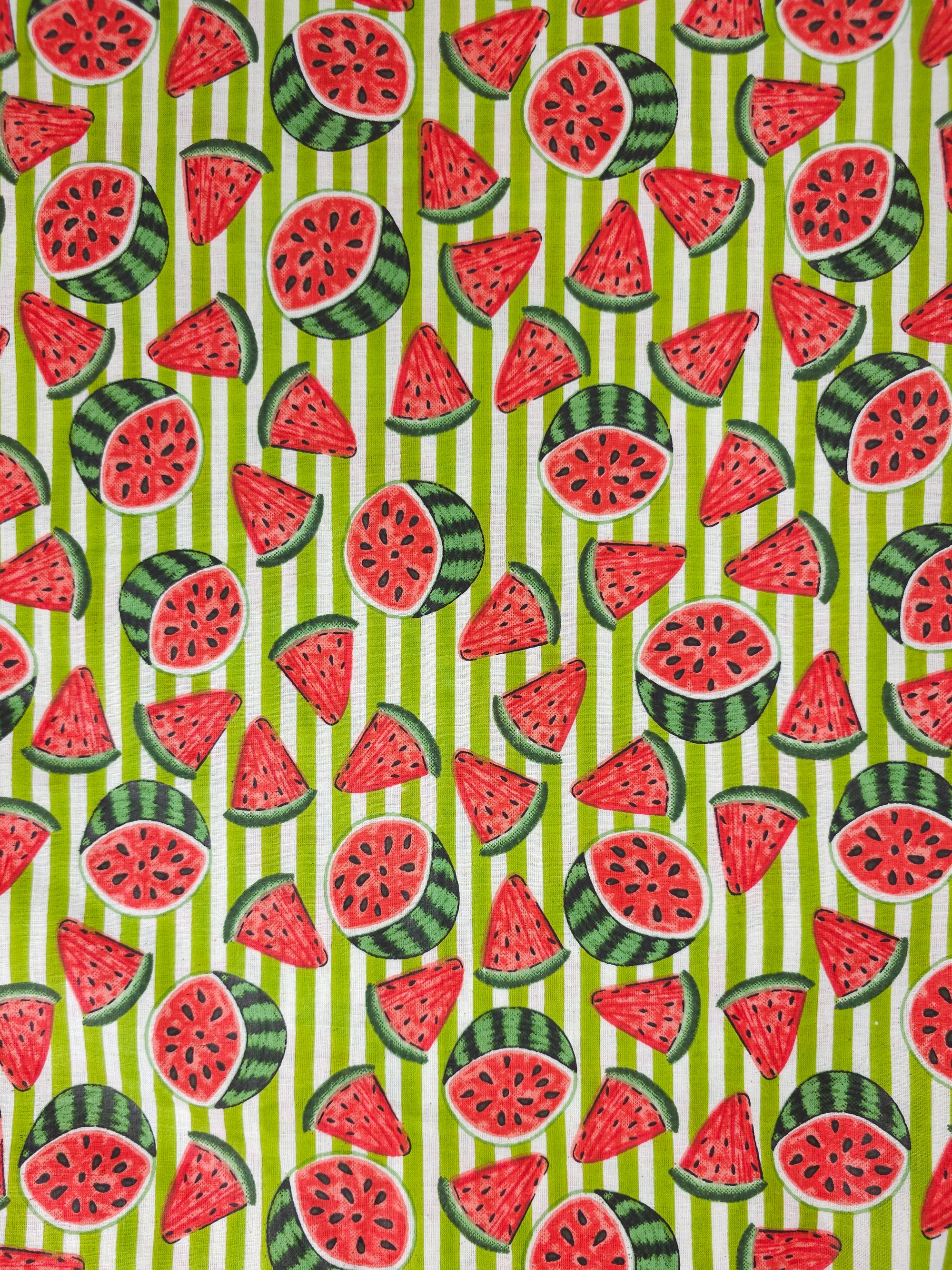Lime Watermelon Stripe Lightweight Cambric Cotton