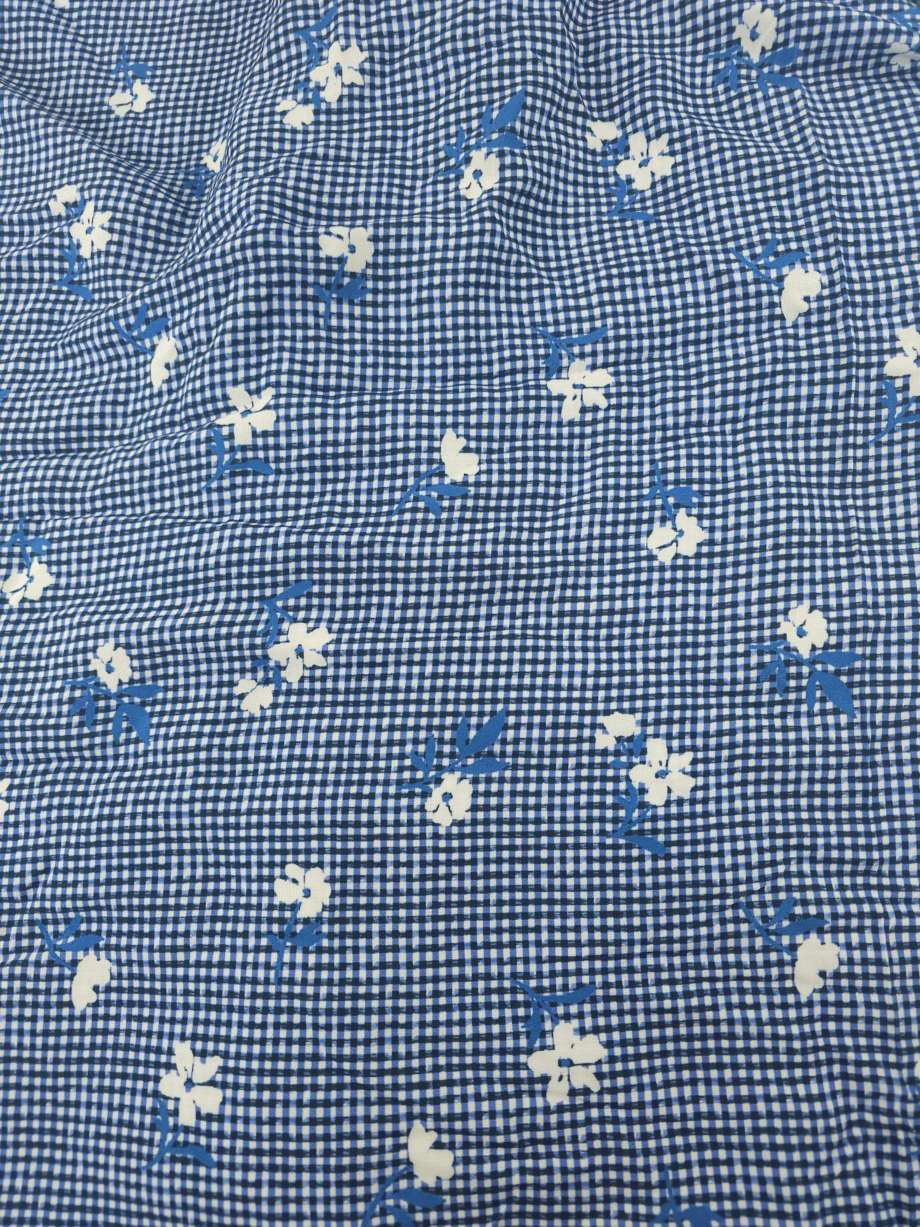 Blue flower gingham Viscose- 2m piece