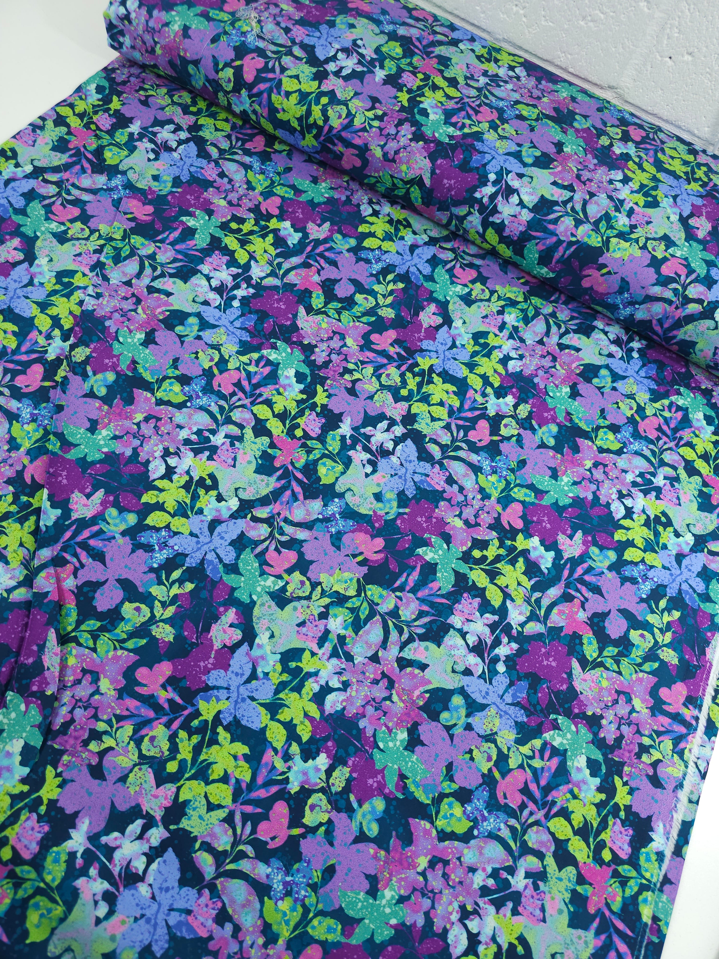 Purple Floral Butterfly 100% Cotton 108" - Robert Kaufman *EXTRA WIDE*