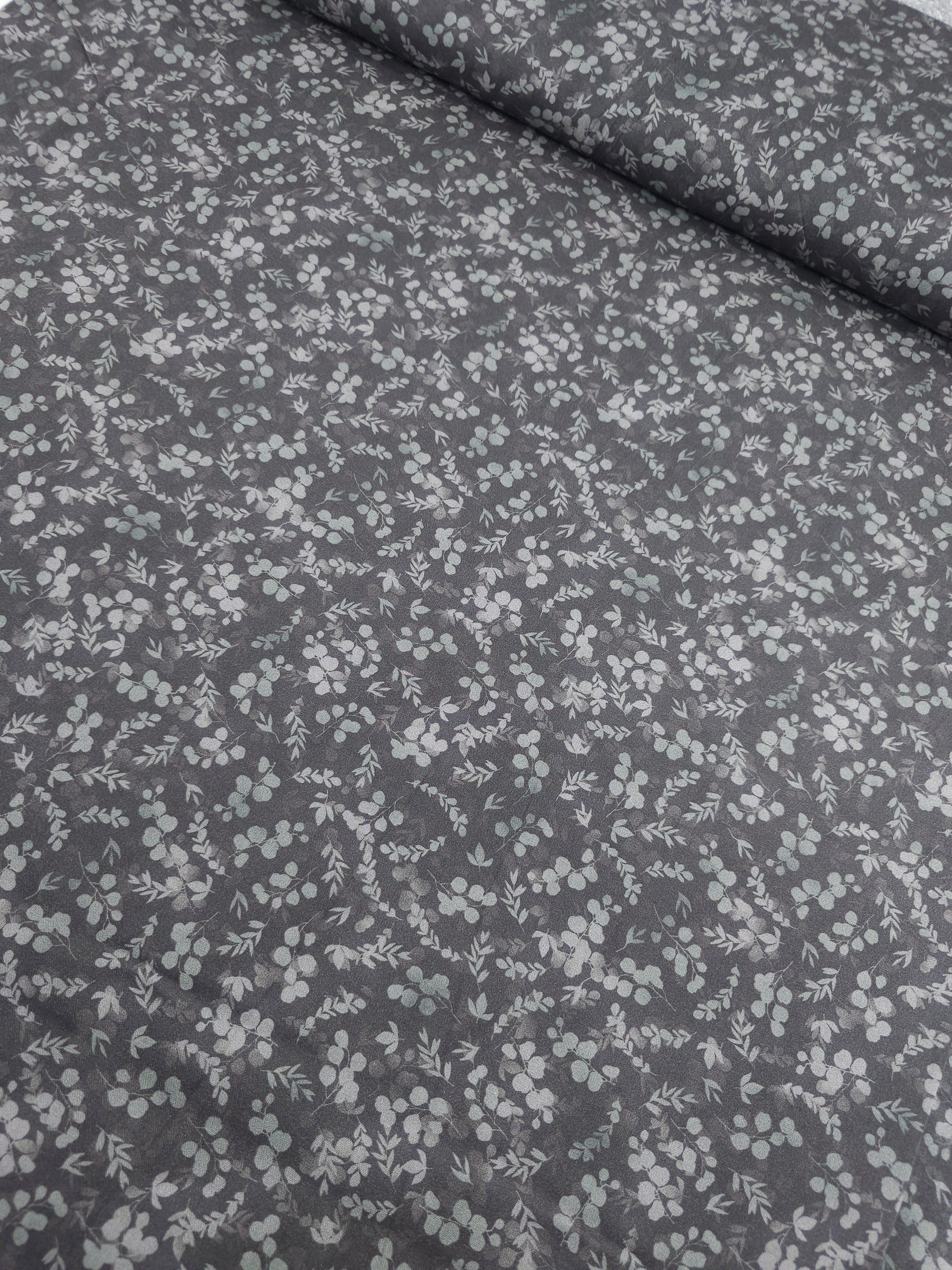Pewter Grey Floating Leaf Stems 100% Cotton 106" - Robert Kaufman *EXTRA WIDE*