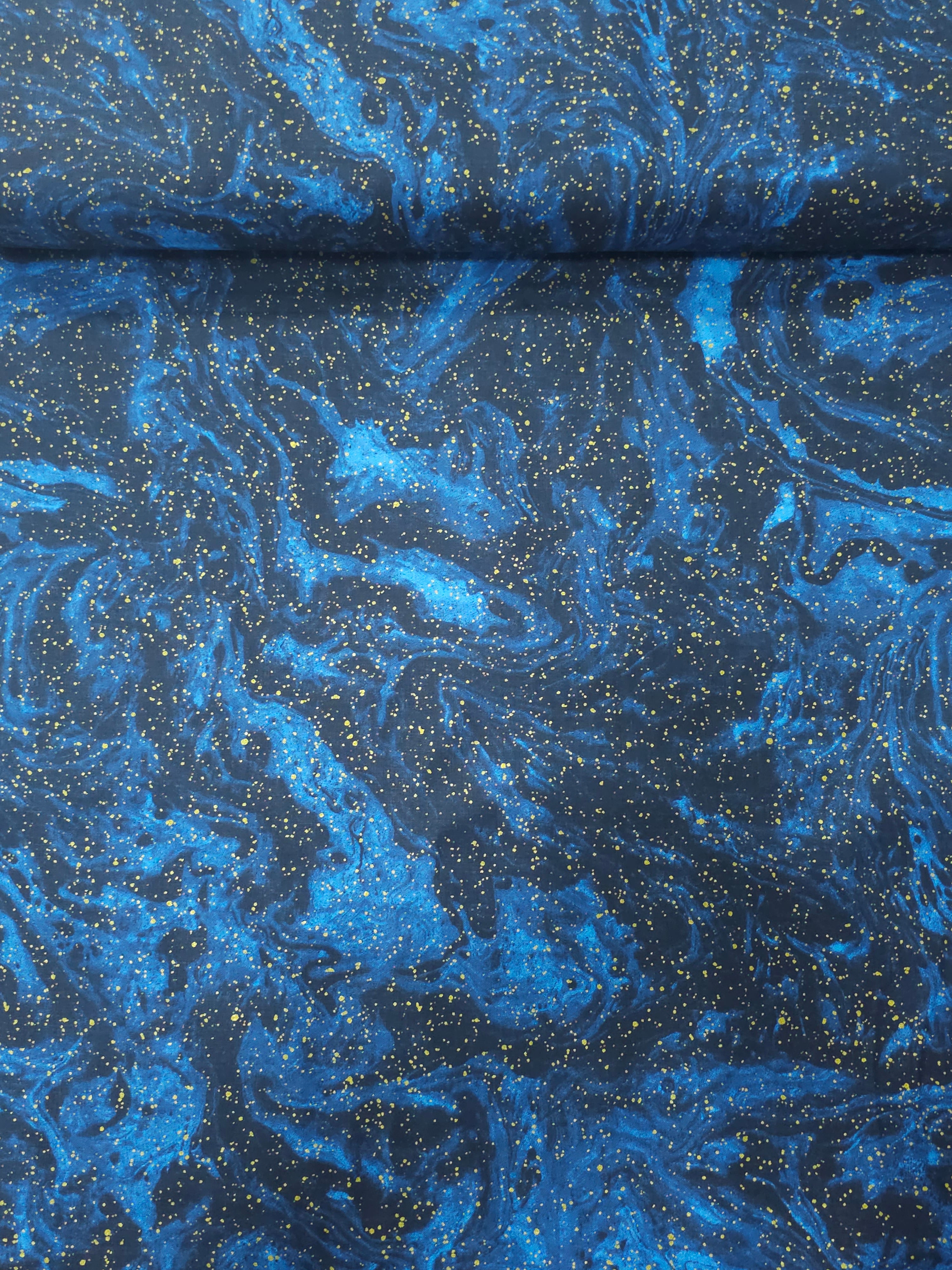 Midnight Blue/Gold Glitter Marble 100% Cotton