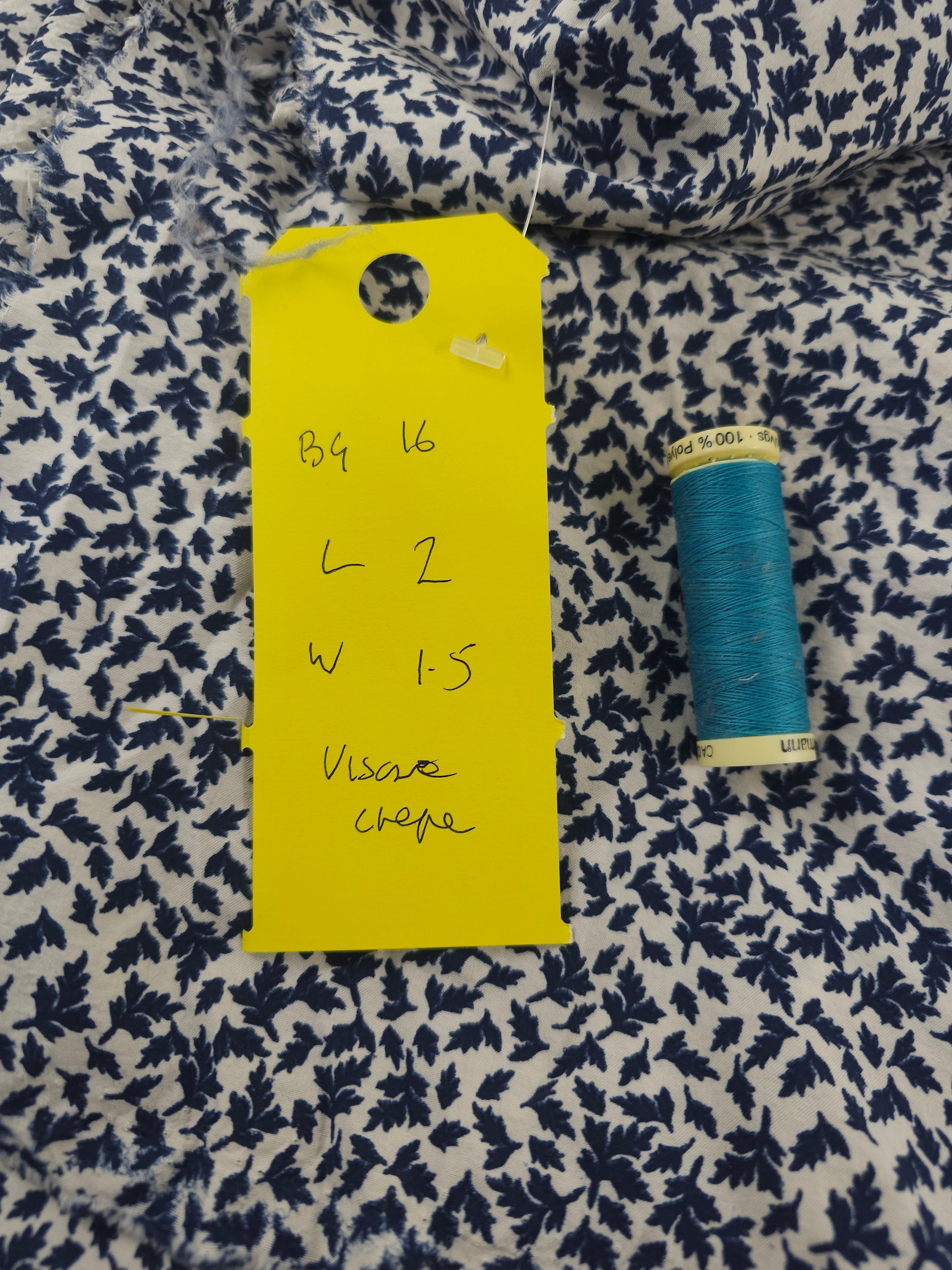 Navy leaf Viscose crepe- 2m piece