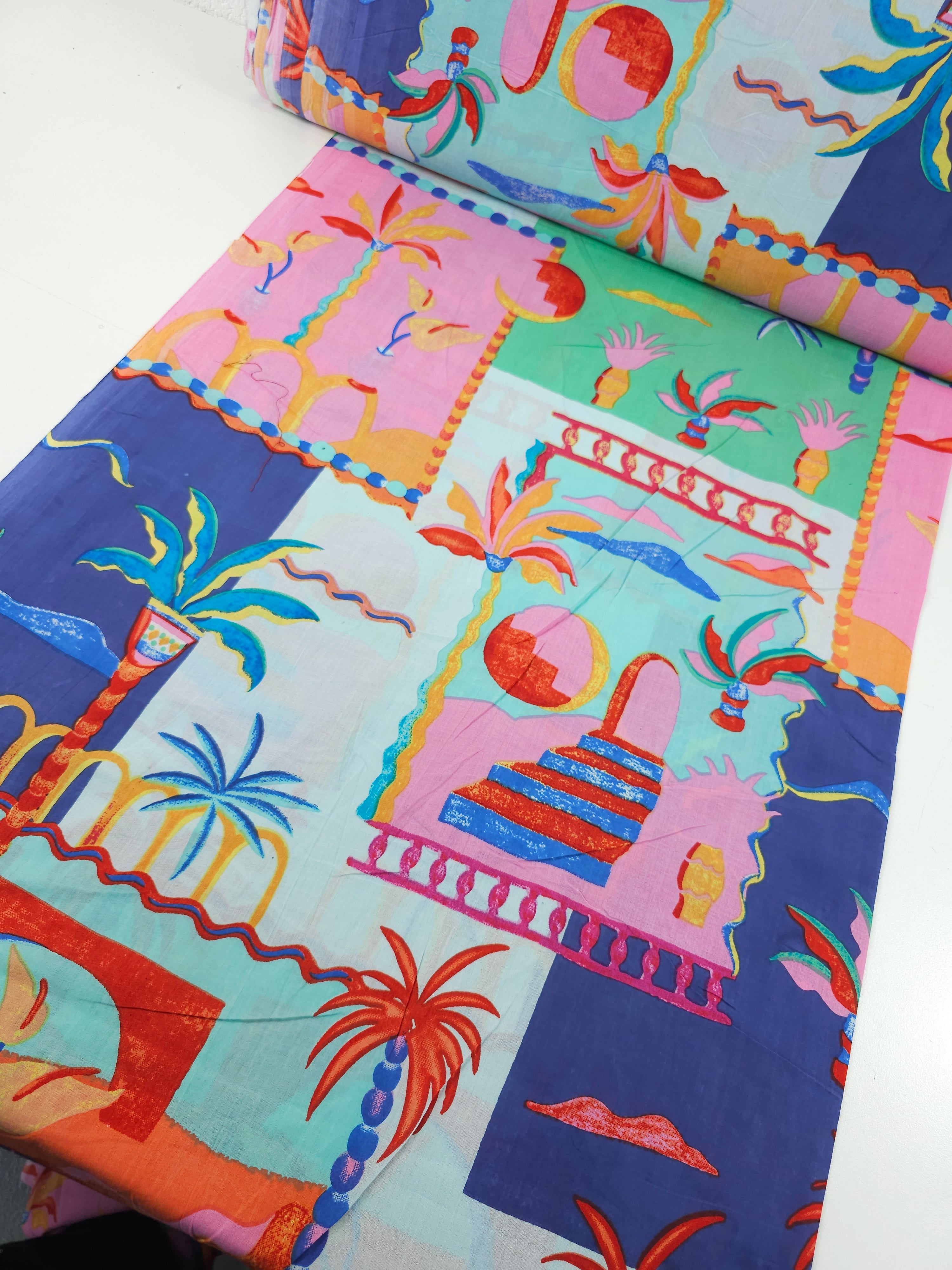 Tropical Palm Tree Scenery Cambric Cotton