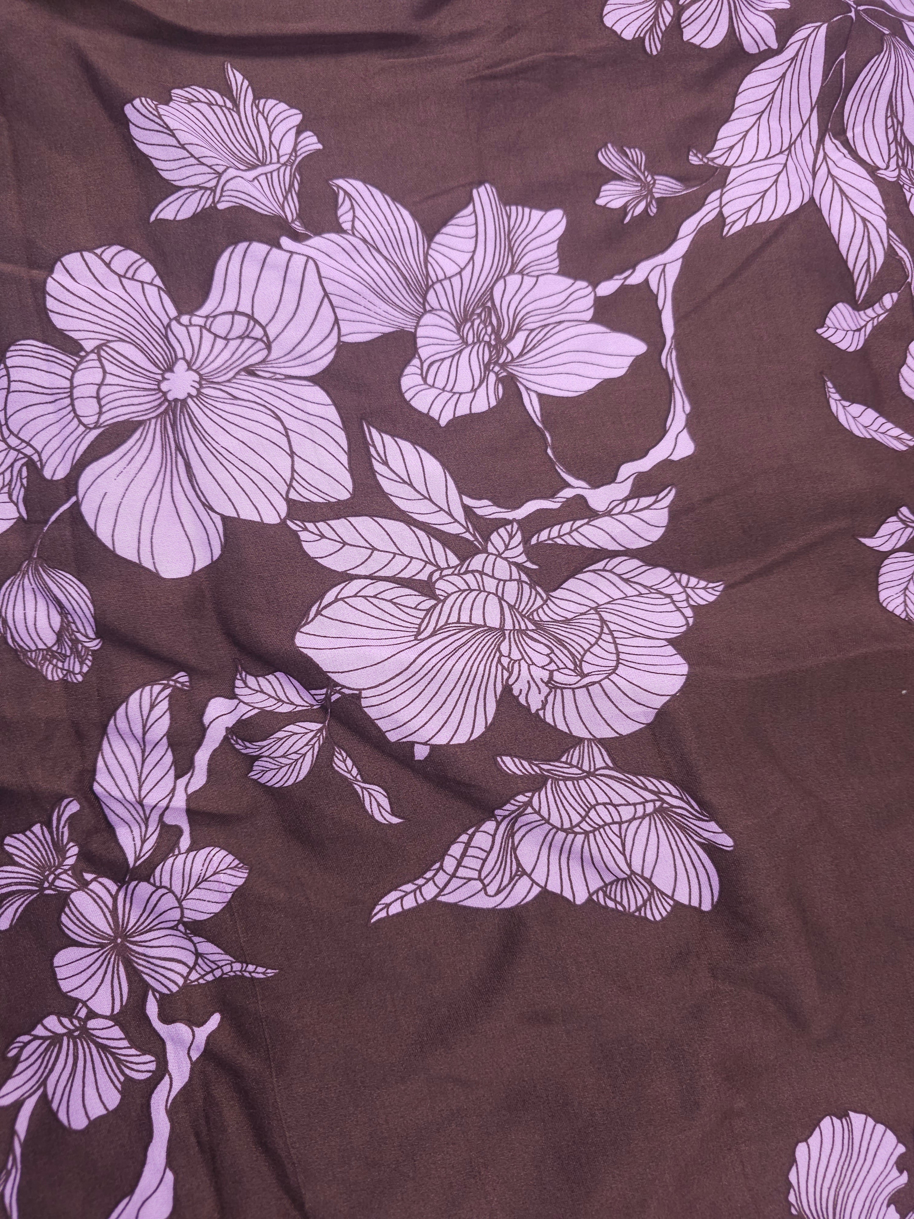 Brown pink flower Viscose satin- 2.3m piece