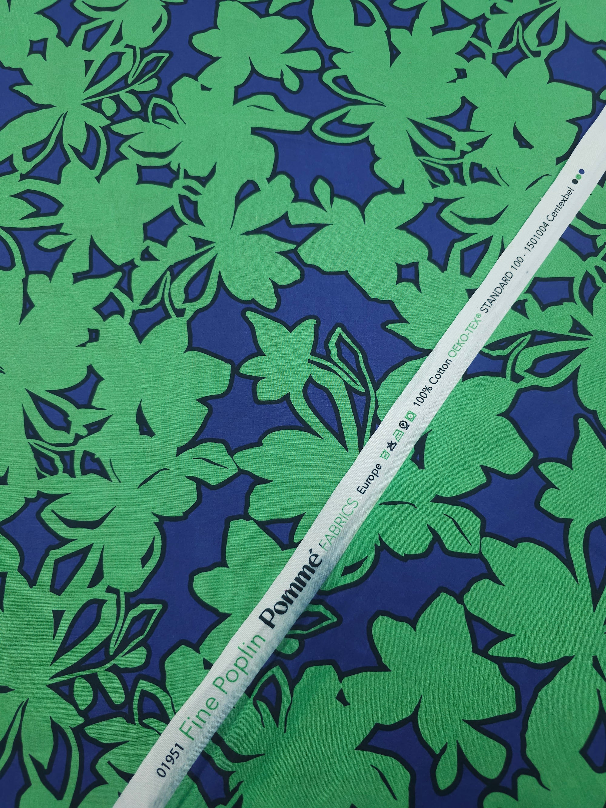 Blue/Green Floral Outline Fine Cotton Poplin 60"