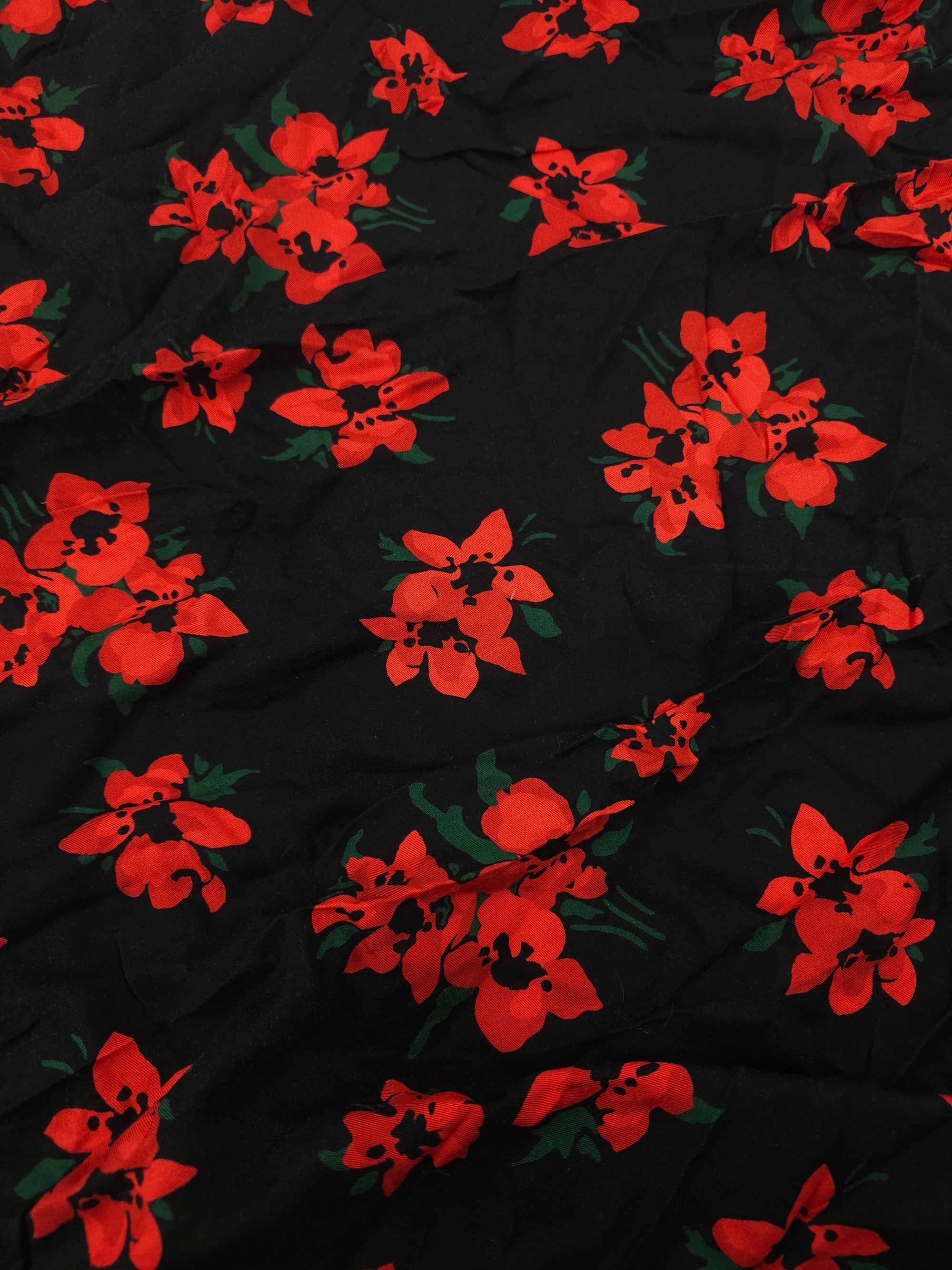 Red flower Viscose- 1m piece
