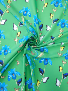  Light Green Butterfly Floral Poly Crepe