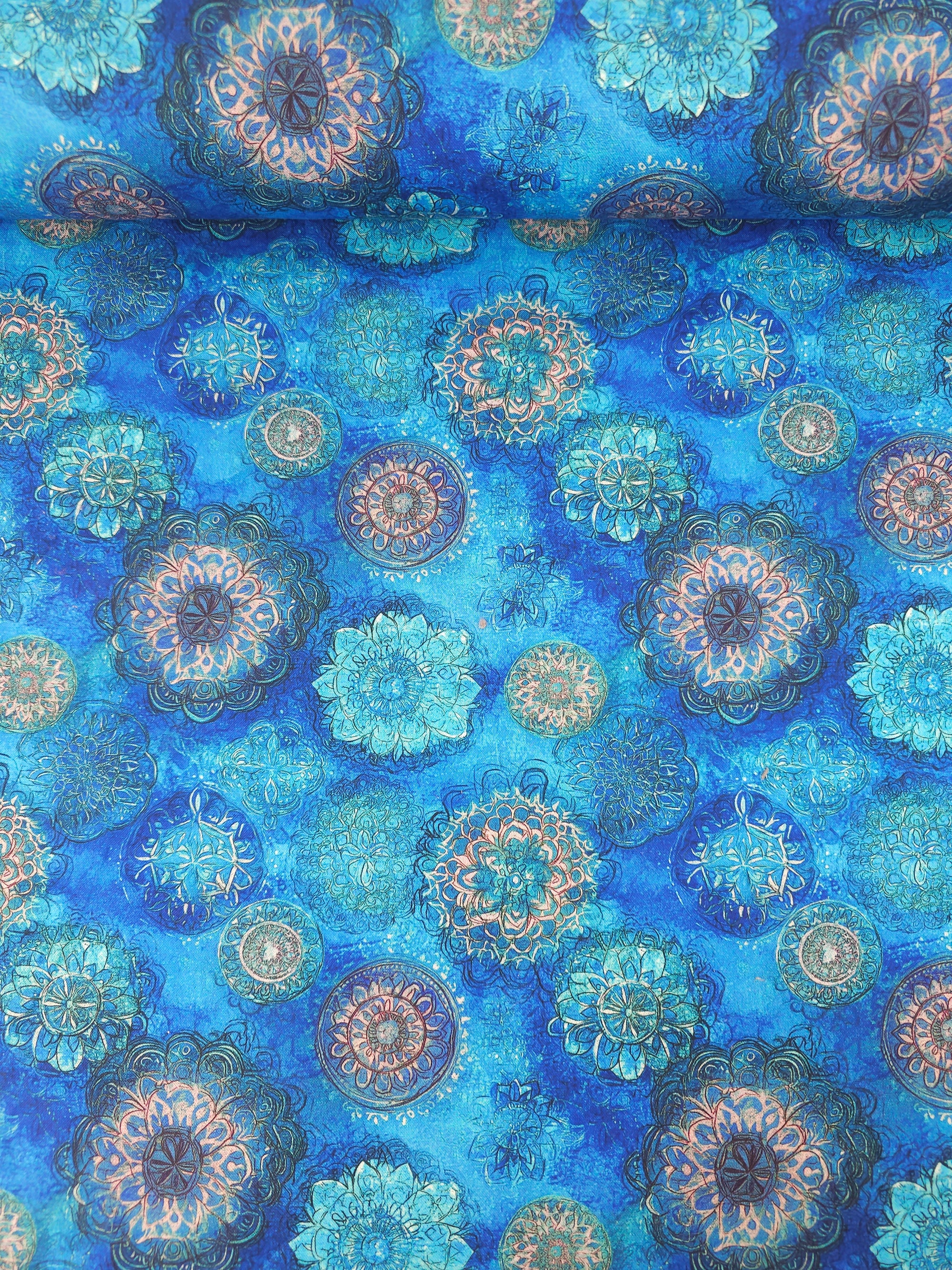 Blue Spiral Medallion 100% Cotton 110” *EXTRA WIDE*