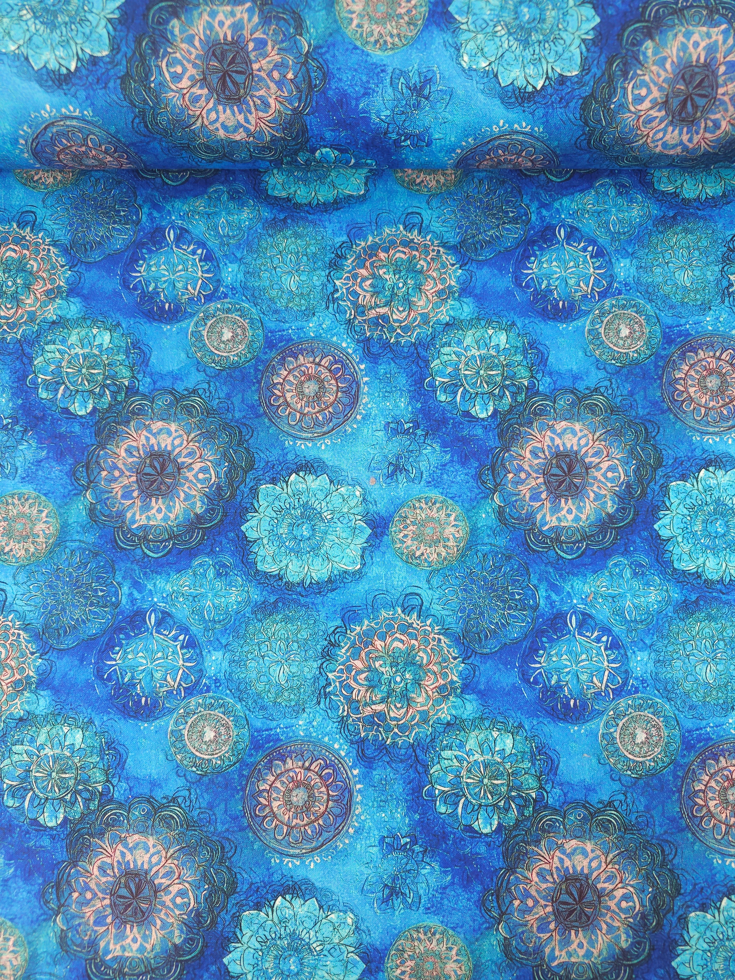 Blue Spiral Medallion 100% Cotton 110” *EXTRA WIDE*