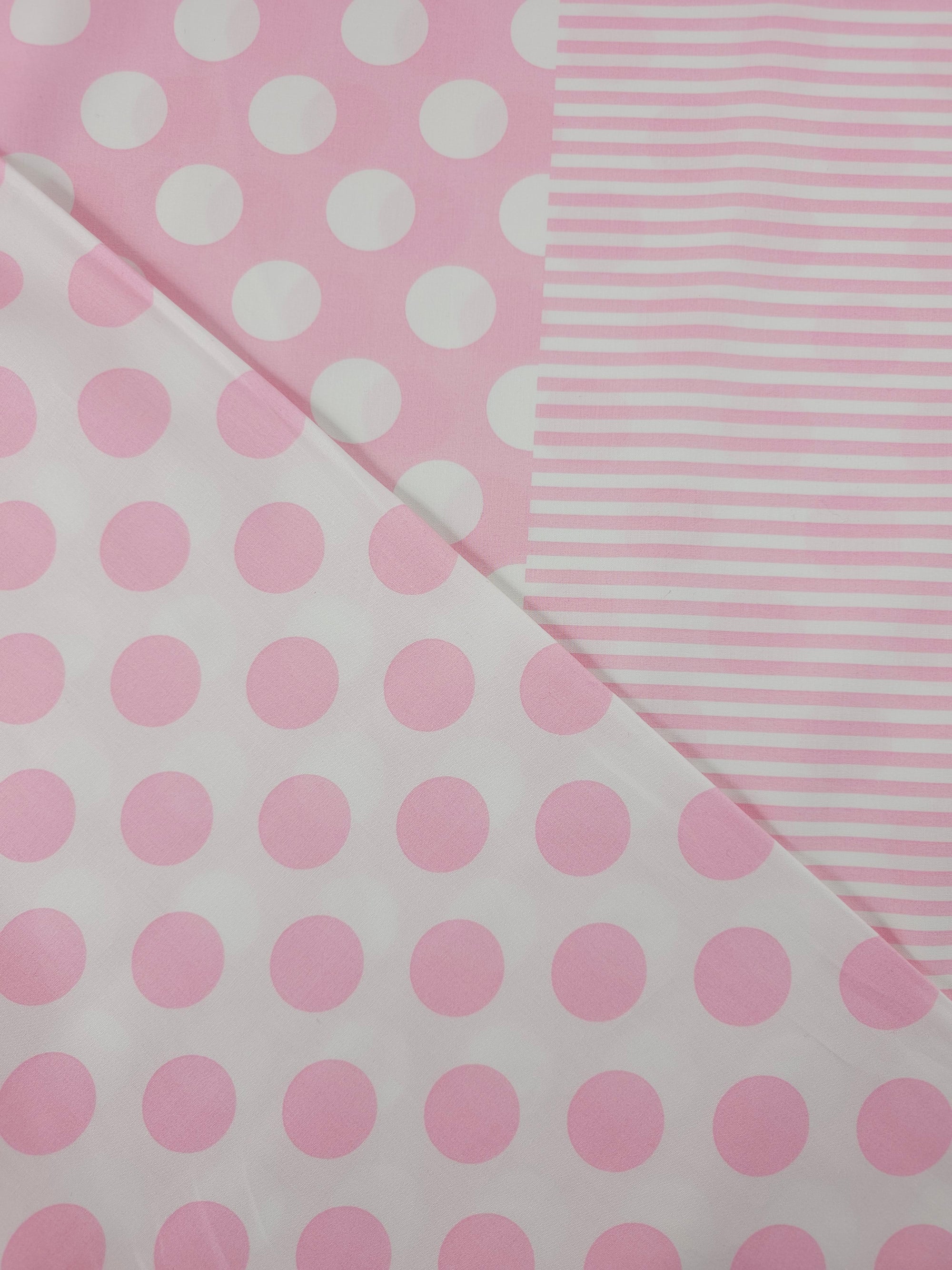 Pink/White Polka Stripe 100% Cotton 57"