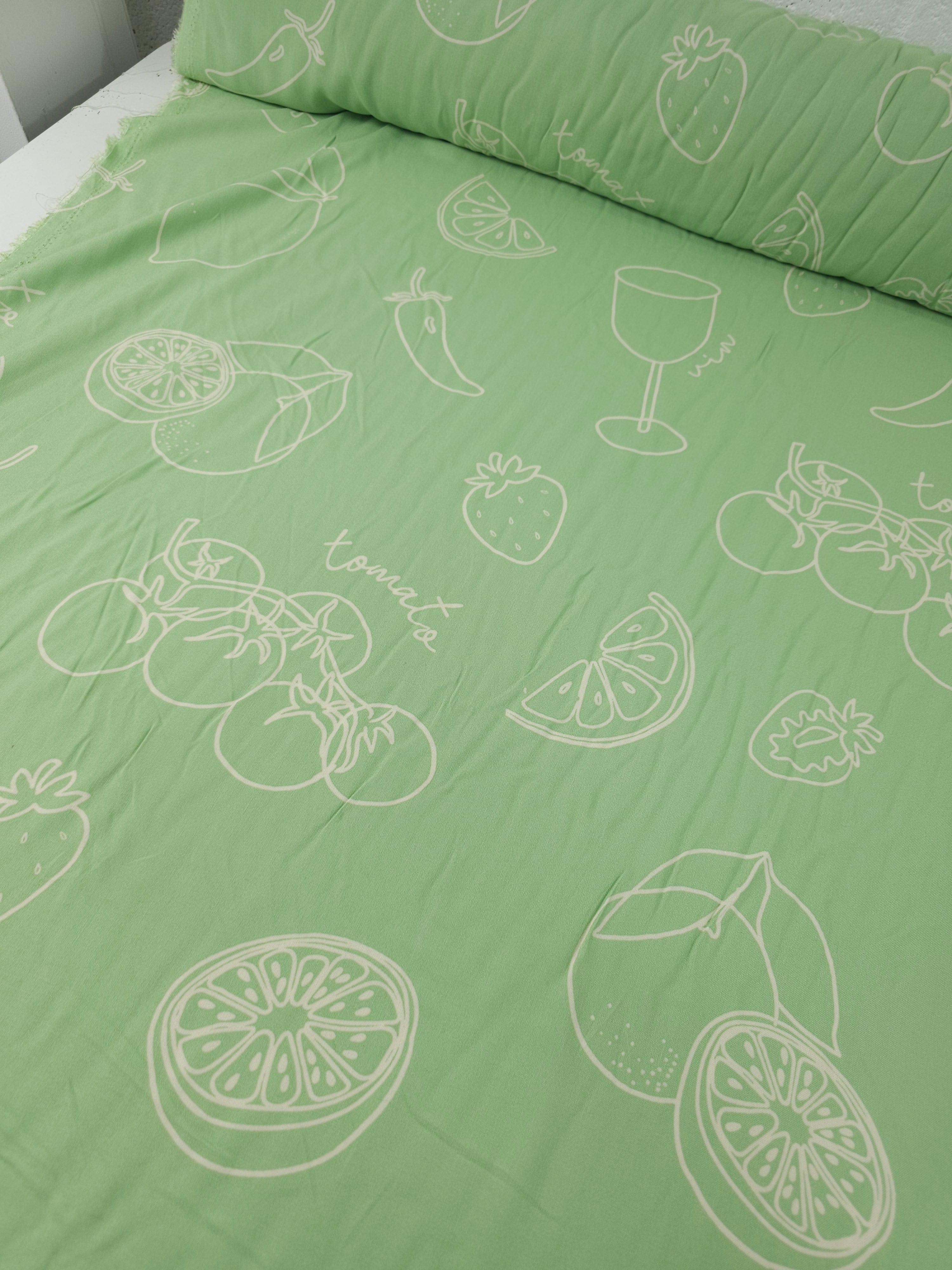 Minty Sage Fruit Cocktail Viscose Challis