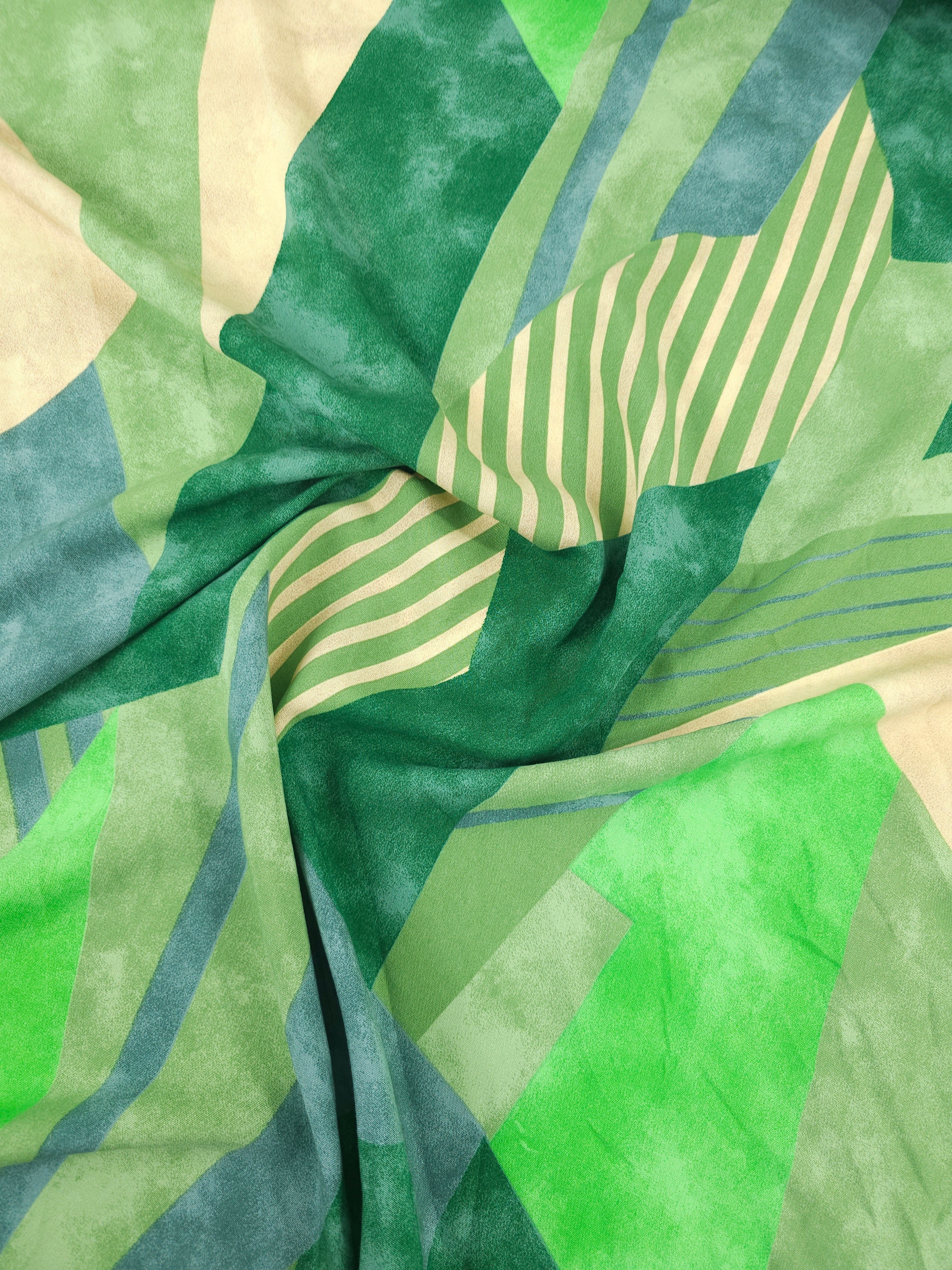 Green/Beige Geometric Shapes Viscose Challis