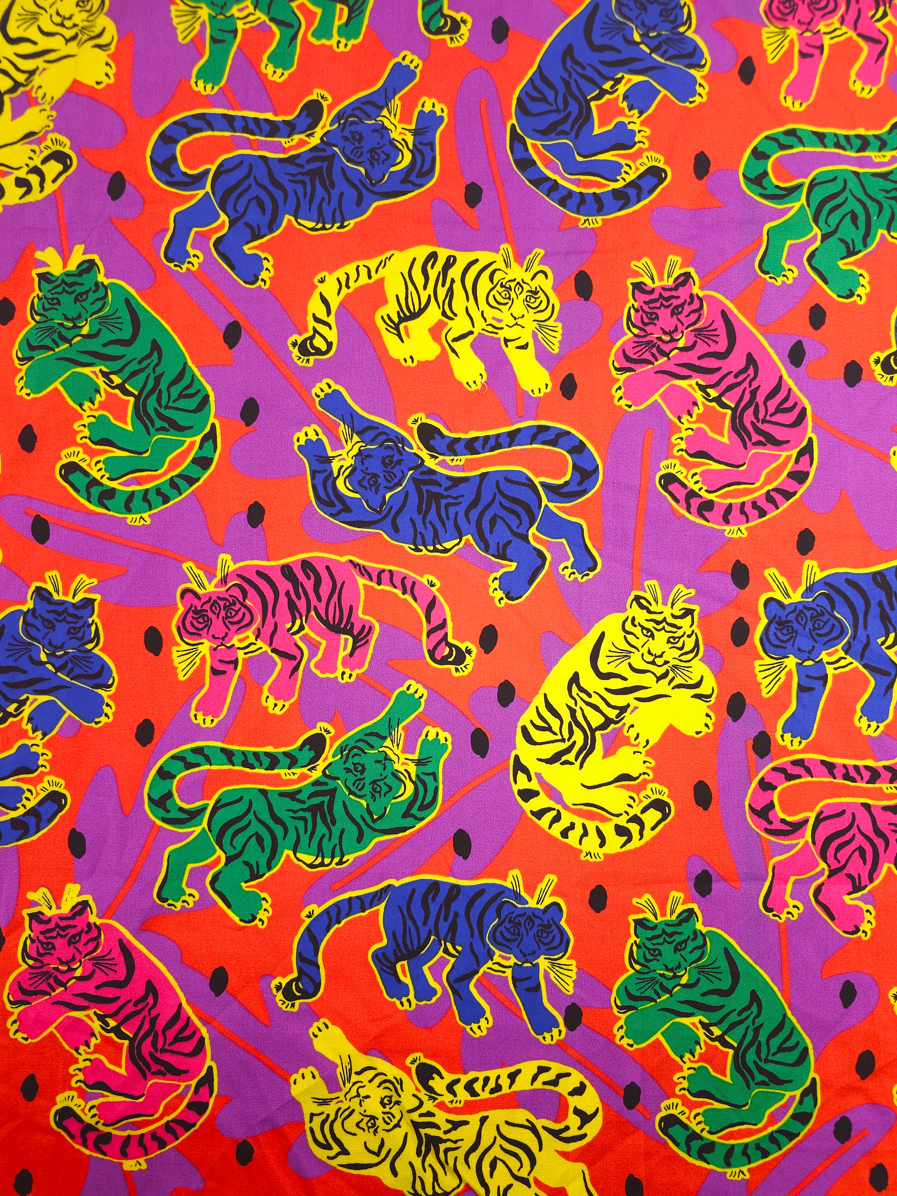 Neon Abstract Tigers Cotton Poplin
