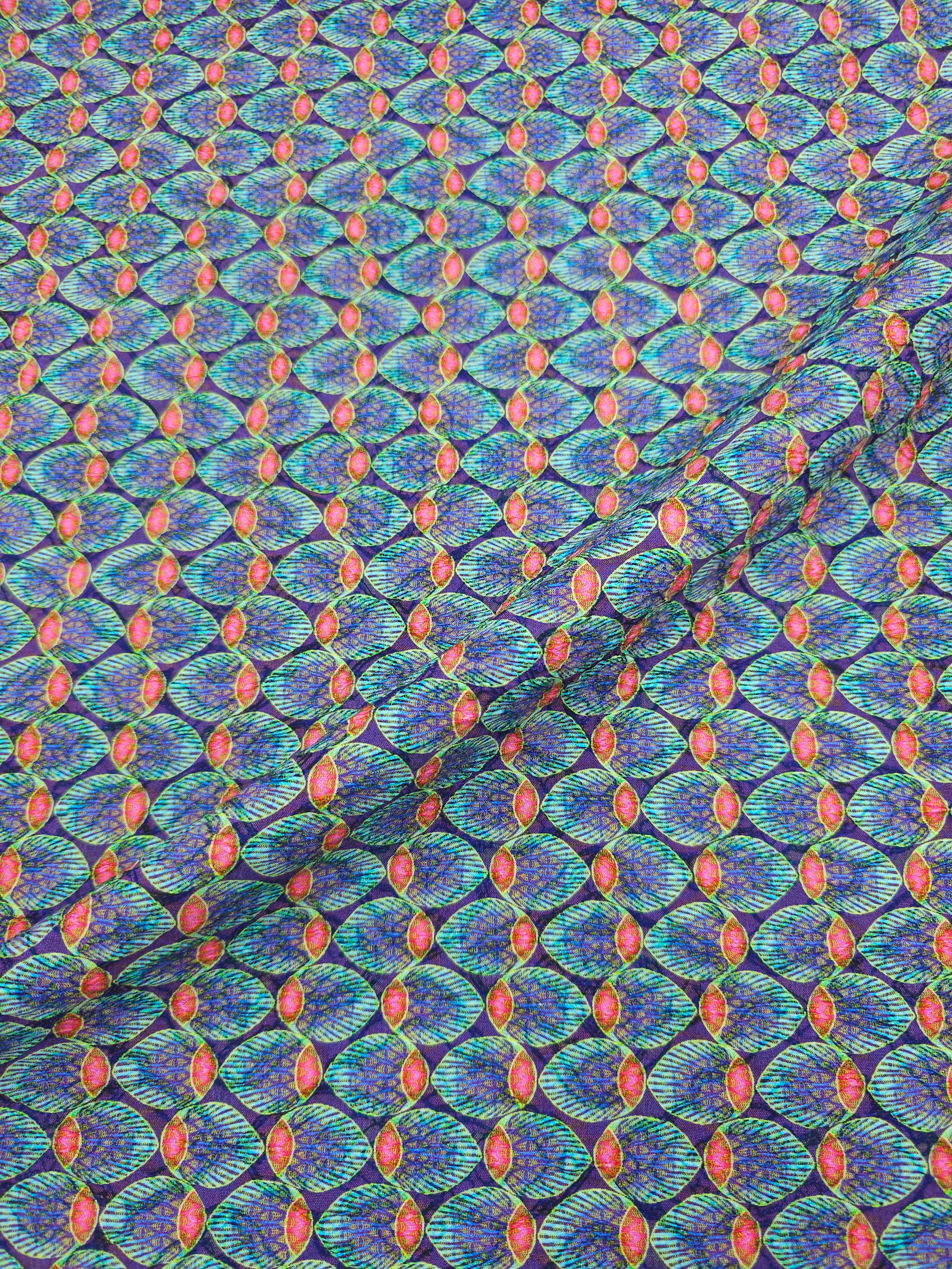 Purple/Teal Abstract Oval Crinkle Jacquard