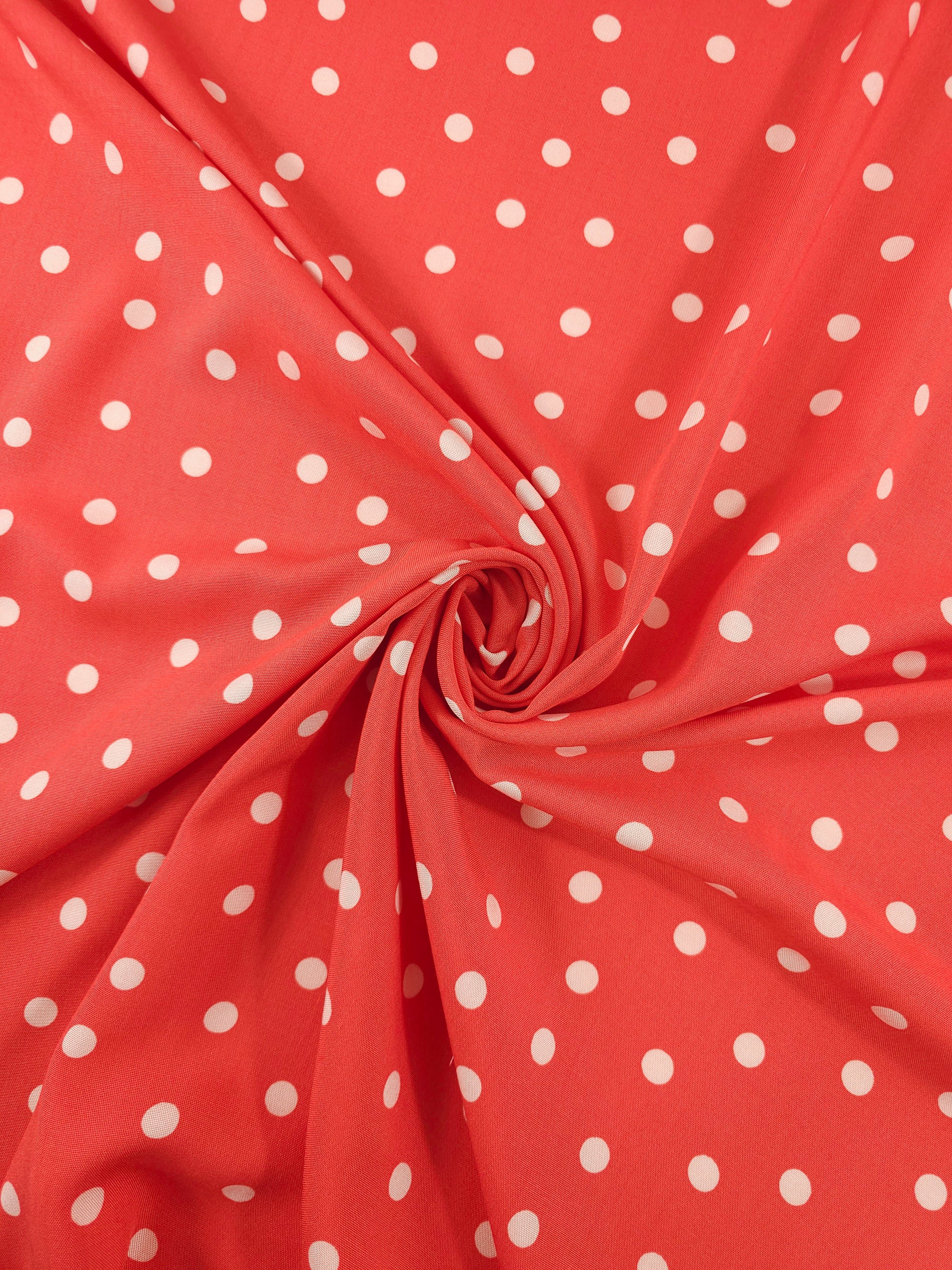 Orangey Coral/Cream Polka Dot Viscose Challis