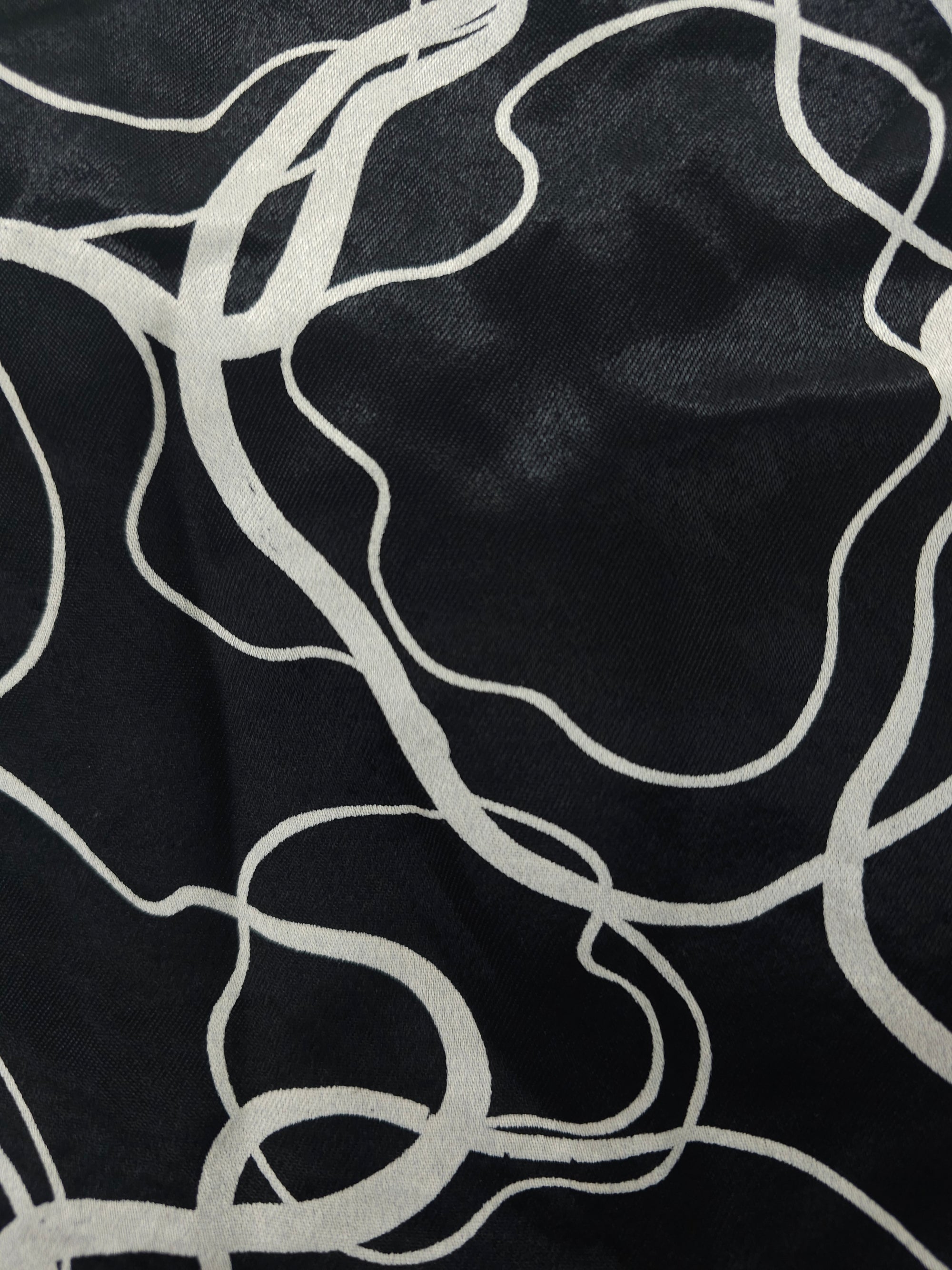 Black squiggle Viscose sateen- 1.2m piece