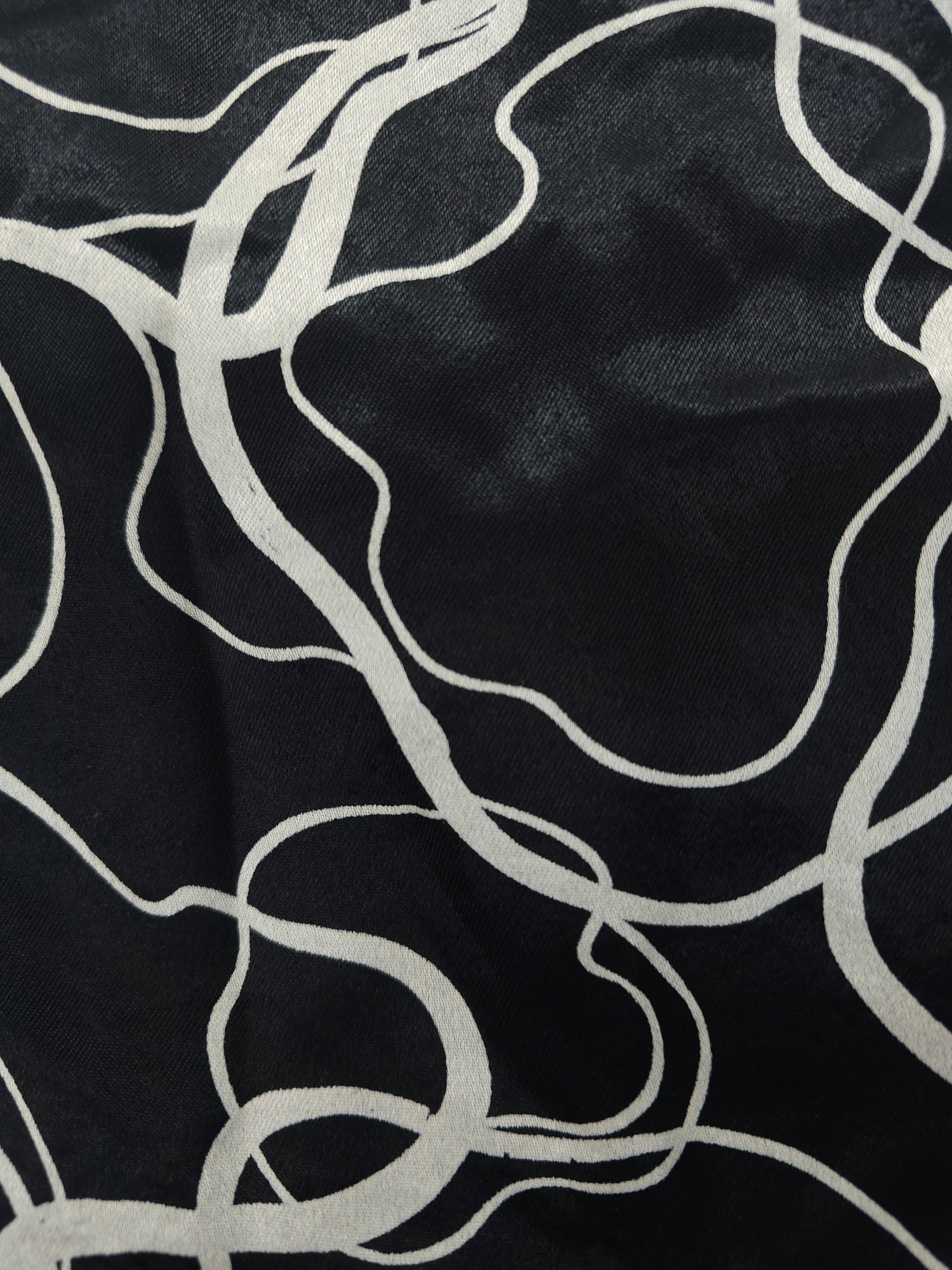 Black squiggle Viscose sateen- 1.2m piece