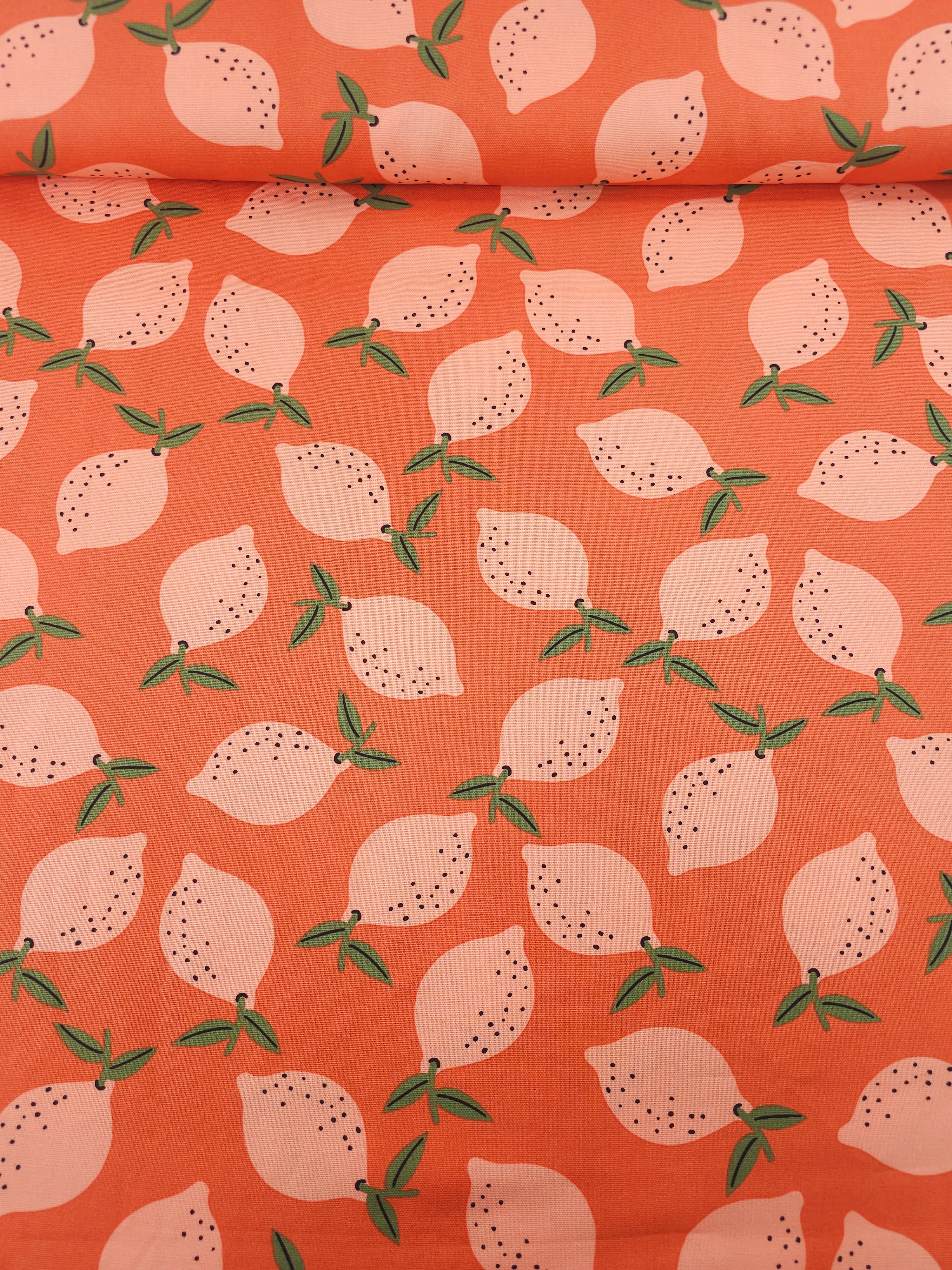 Lemons On Orange Lightweight Canvas Cotton