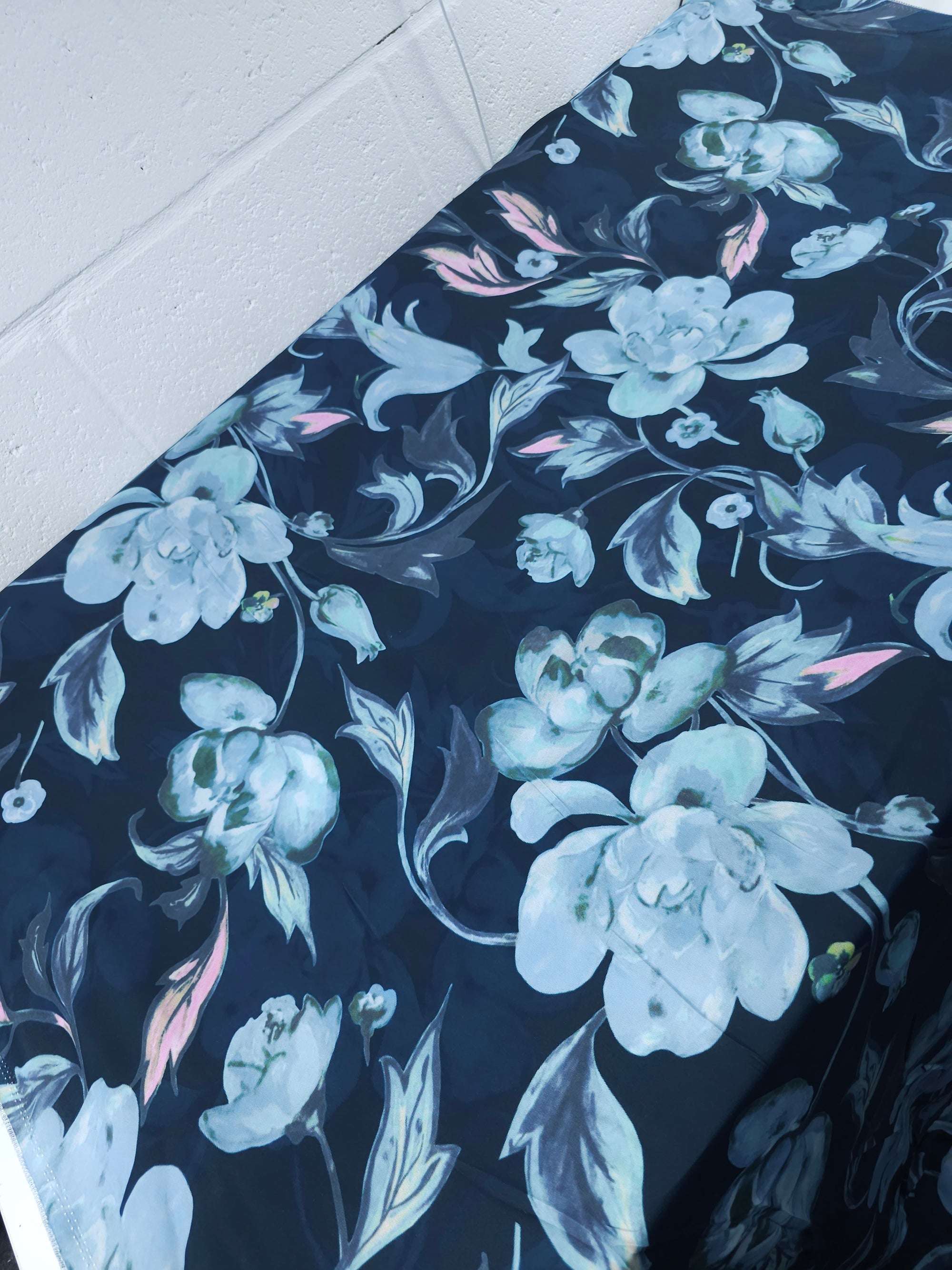 Navy Blur Floral Twine Crepe Backed Matte Satin