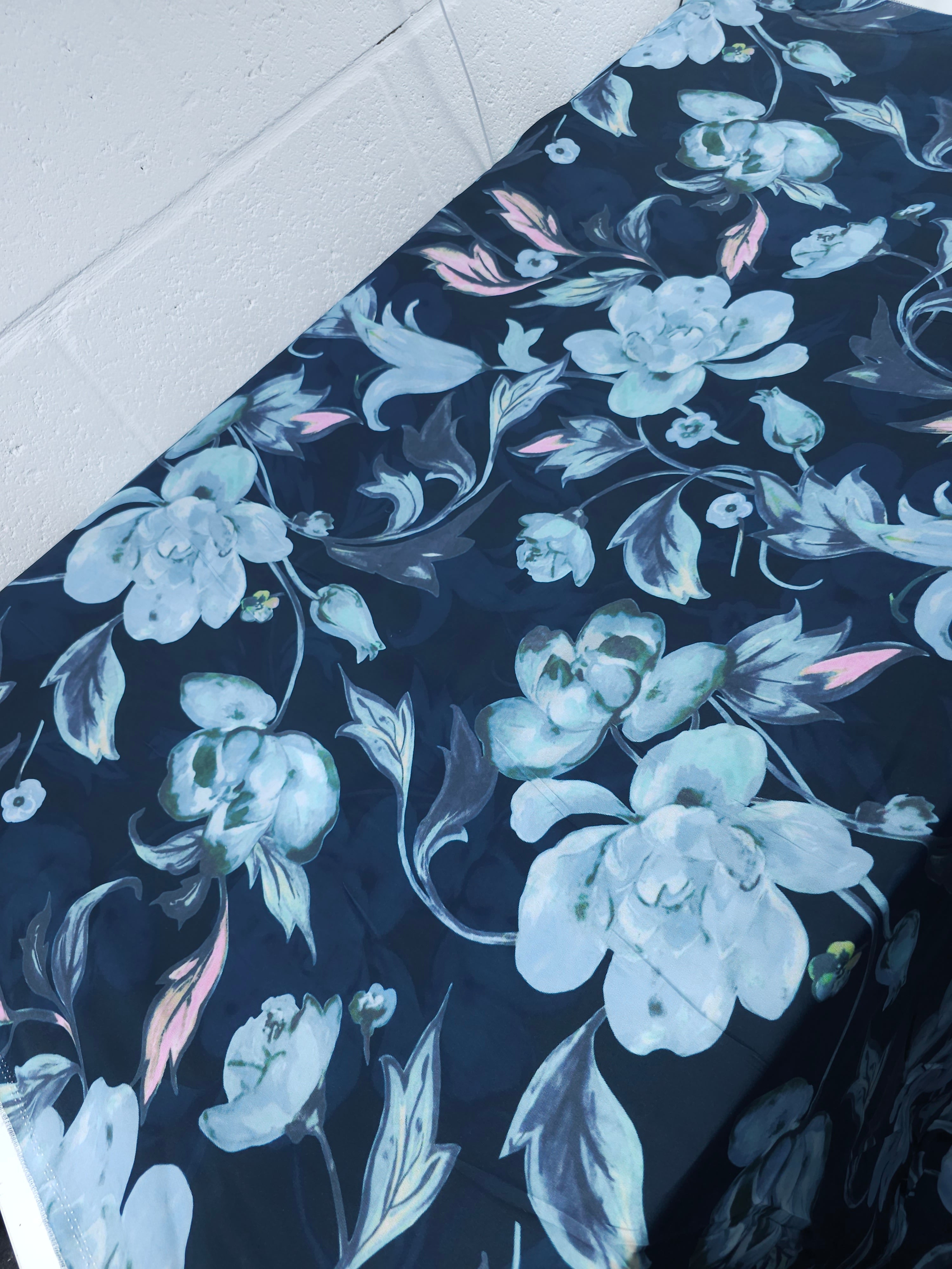 Navy Blur Floral Twine Crepe Backed Matte Satin