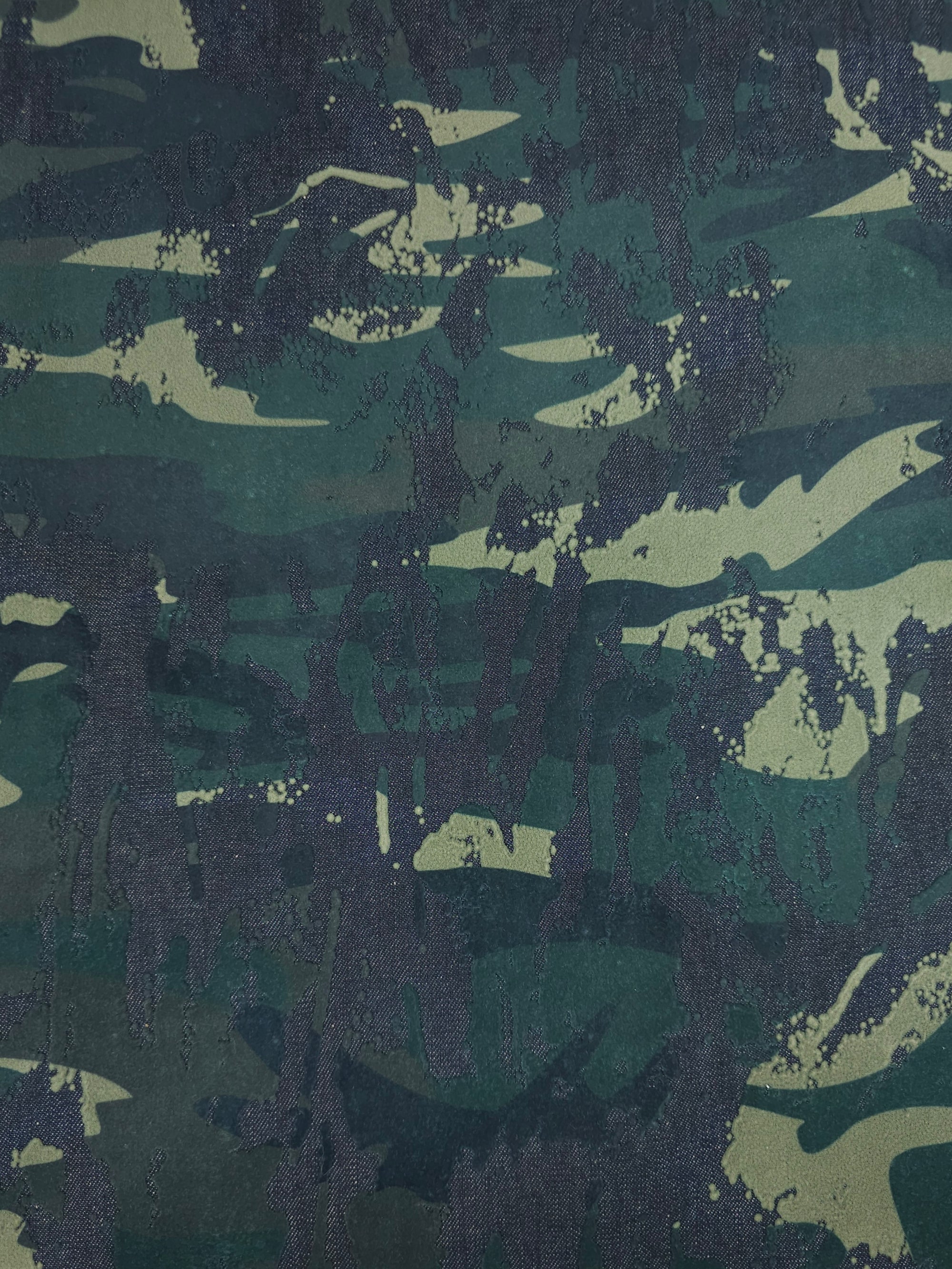Green/Navy Camo Velvet Burnout Denim