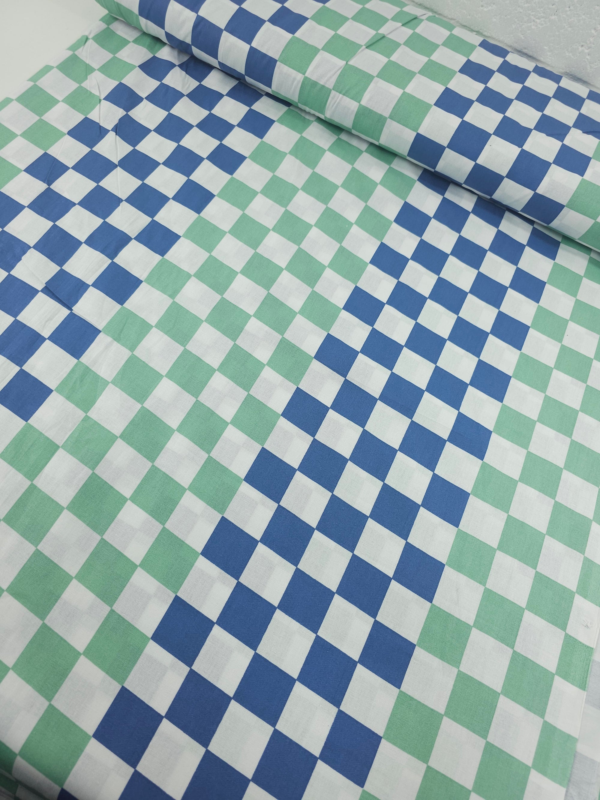 Minty Green/Blue Checkerboard 100% Cotton 110" *EXTRA WIDE"