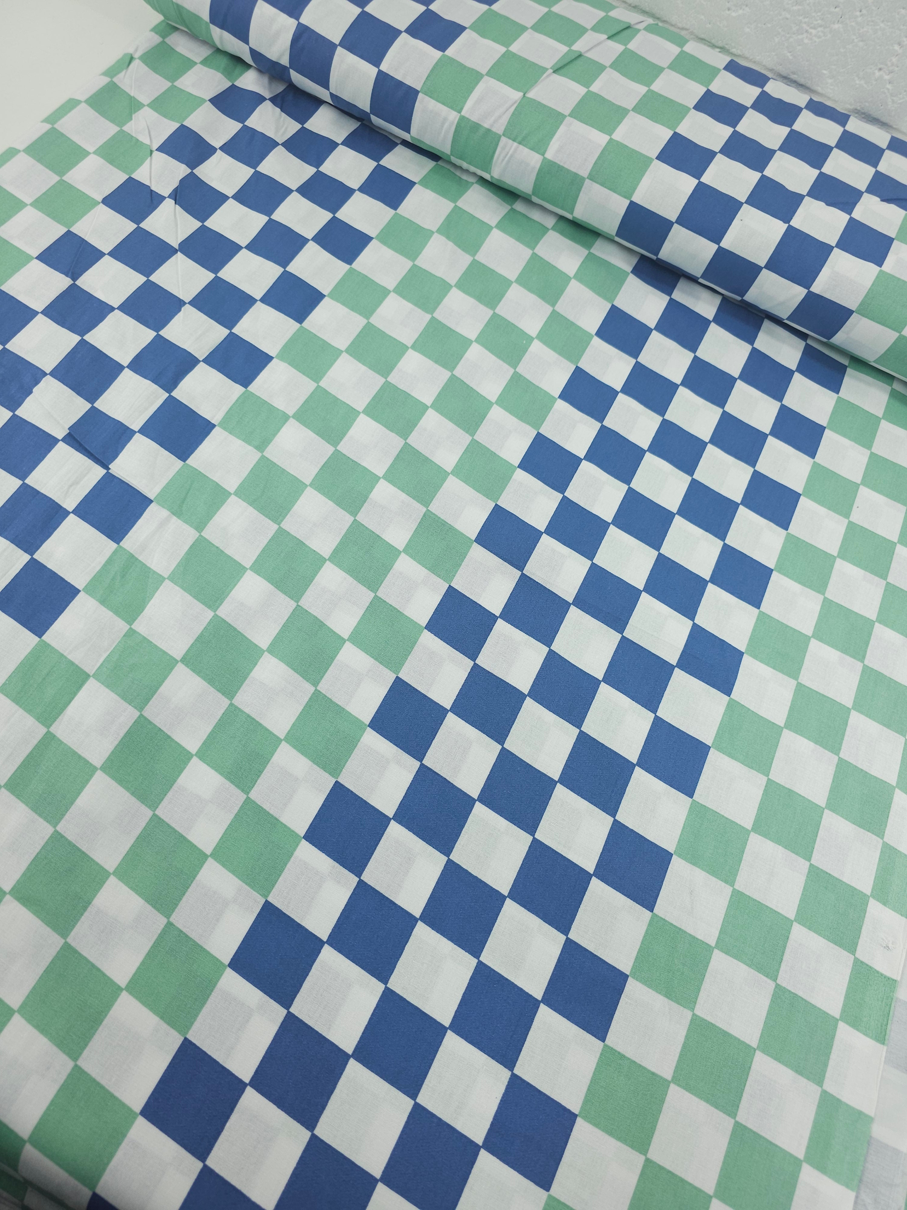 Minty Green/Blue Checkerboard 100% Cotton 110" *EXTRA WIDE"
